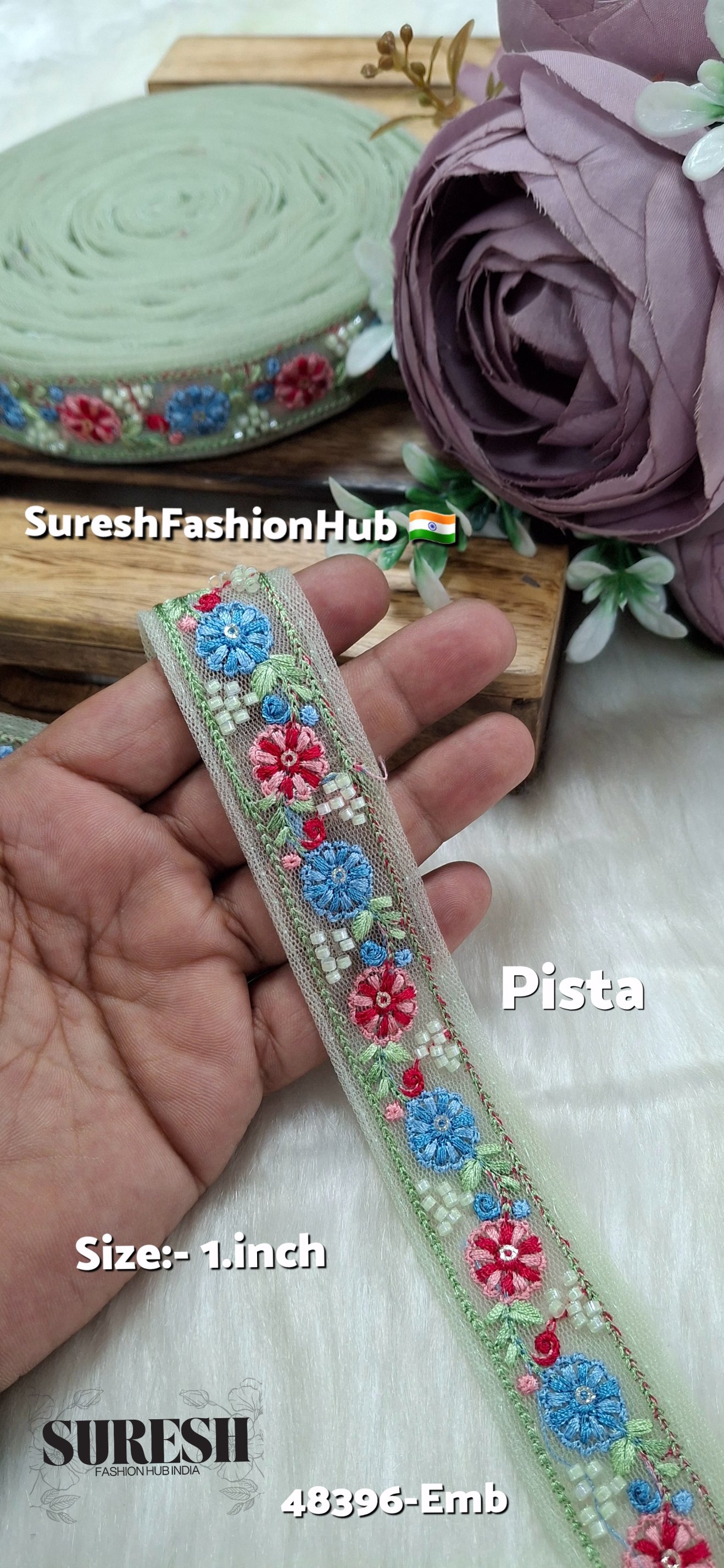 Pista Multicolor Thread Bead Embroidery Lace 48396