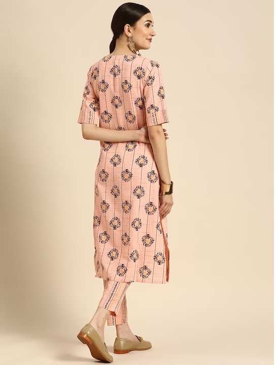 Women Peach-Coloured Ethnic Motifs Printed Kurta with Trousers