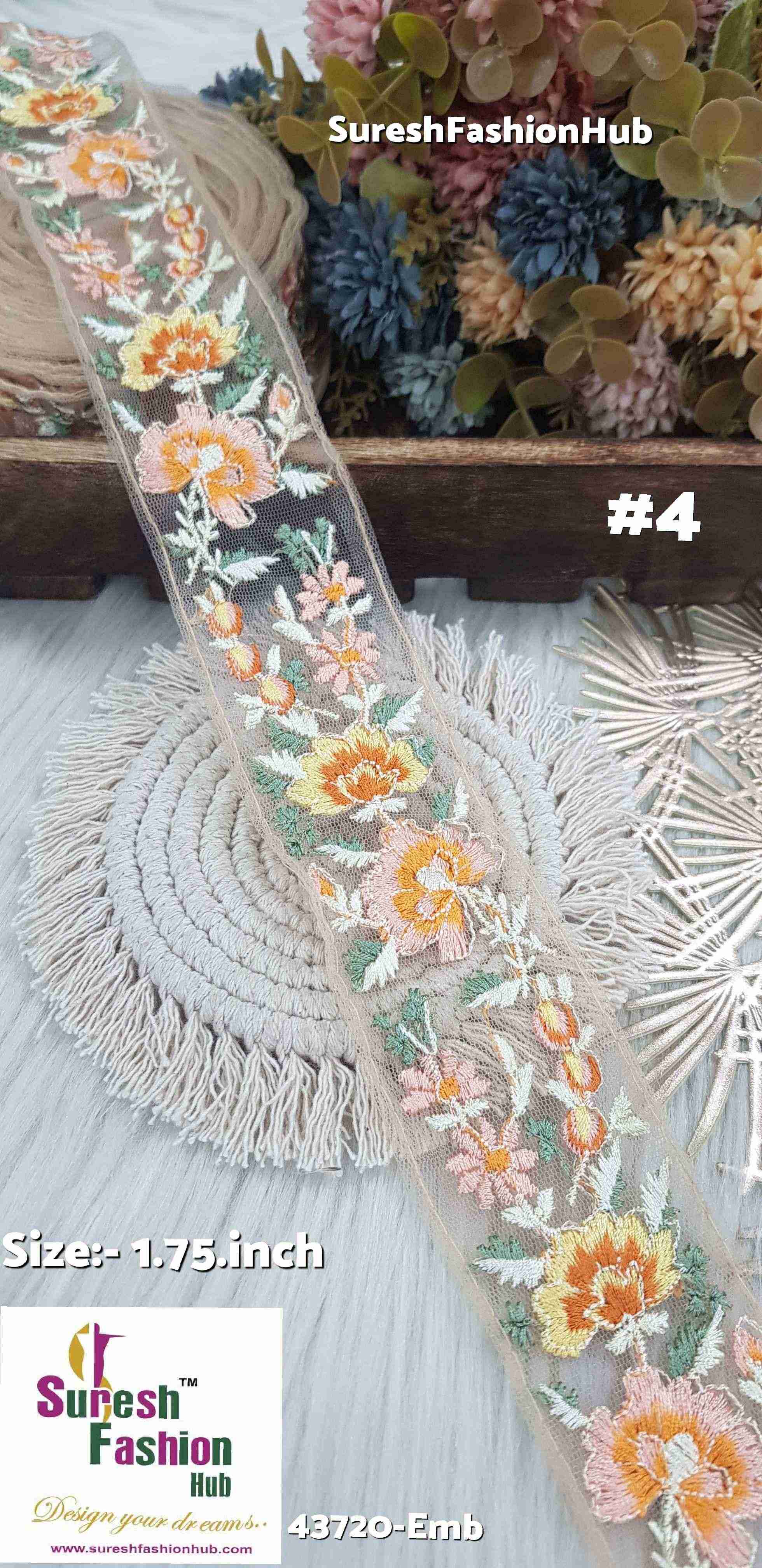 Beige Fiesta Multicolor Embroidery Lace