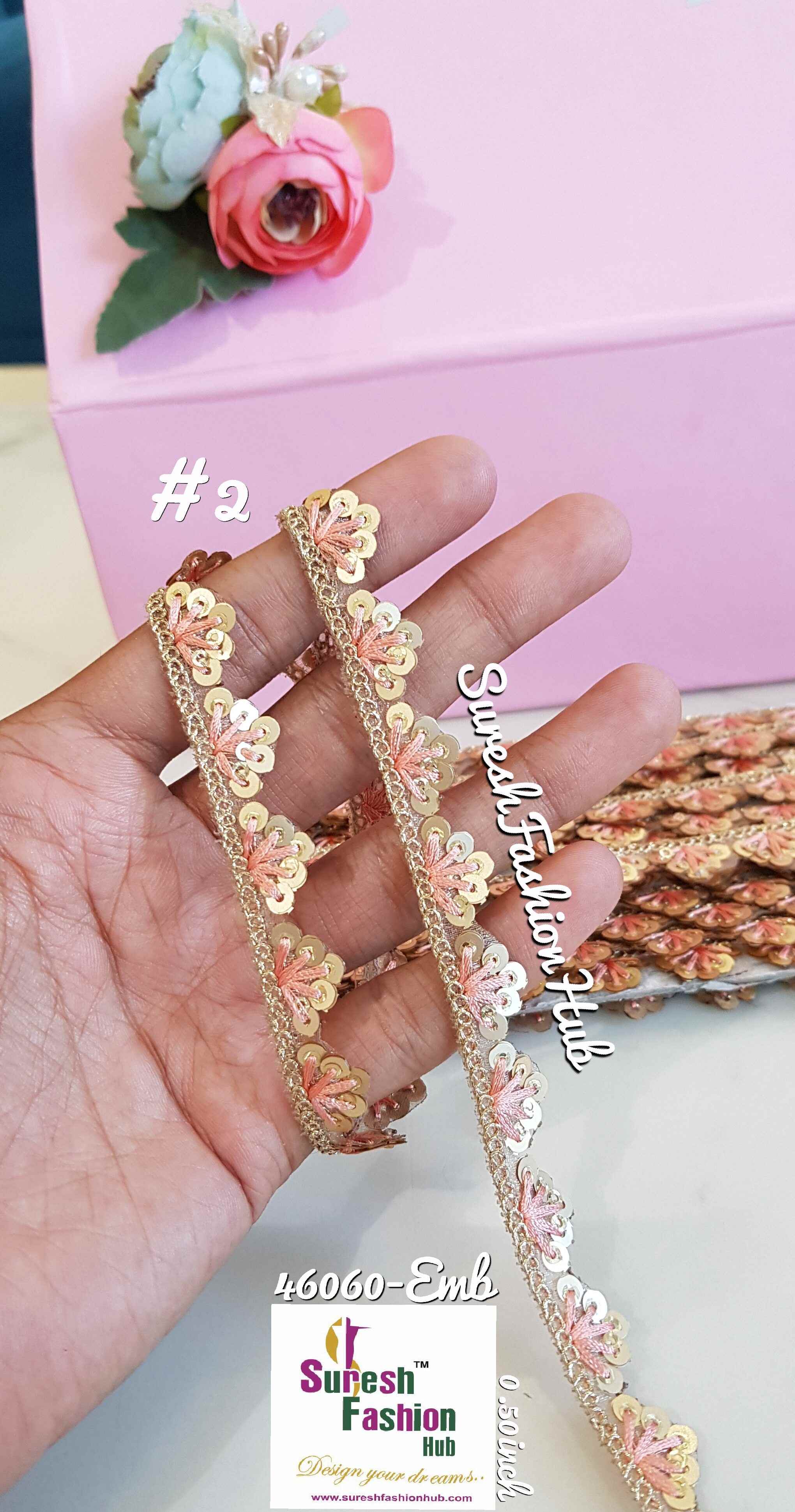 Peach Glow Sequined Organza Lace