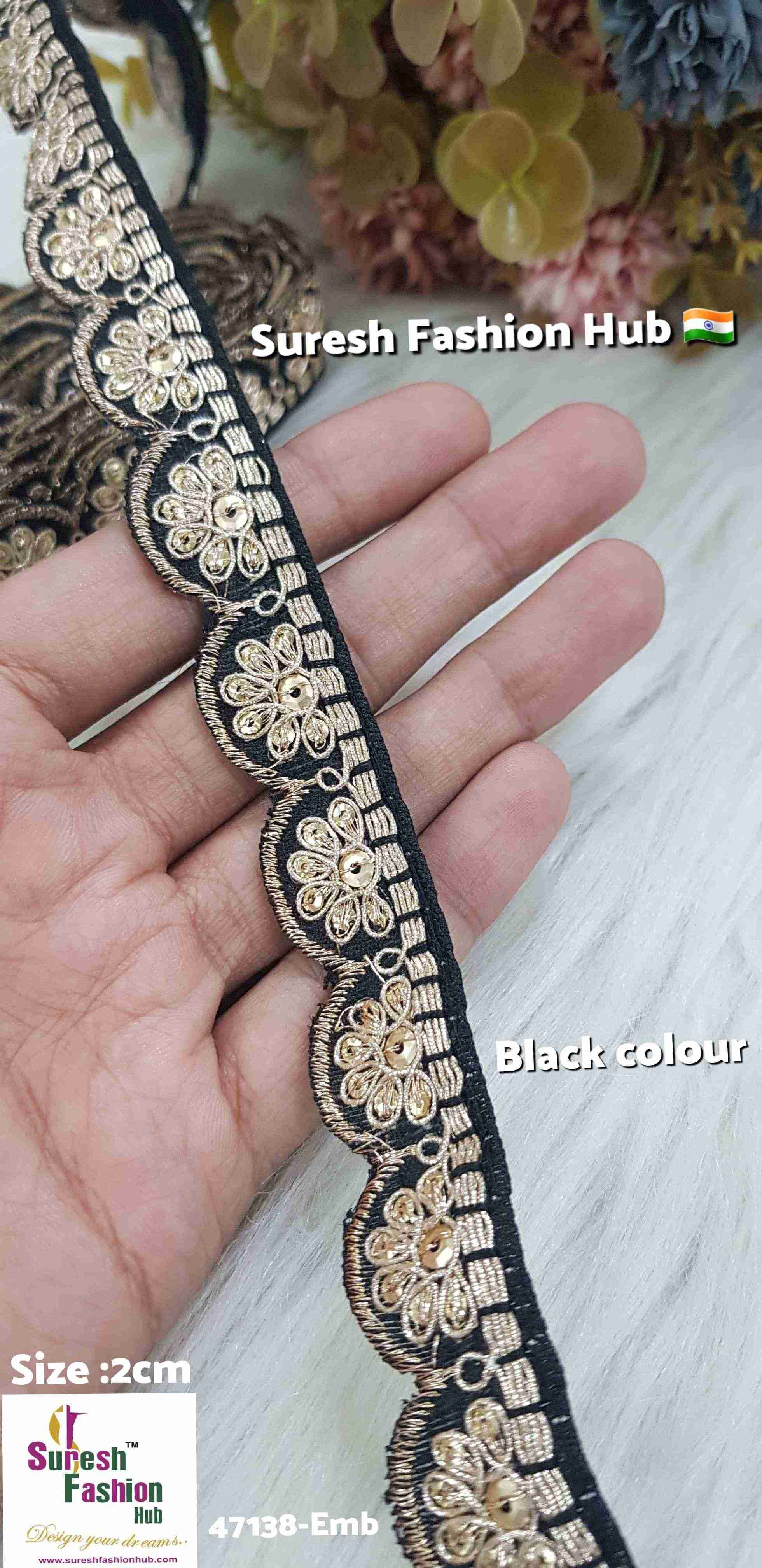 Exquisite Black Color Embroidered Raw Silk Lace Trim