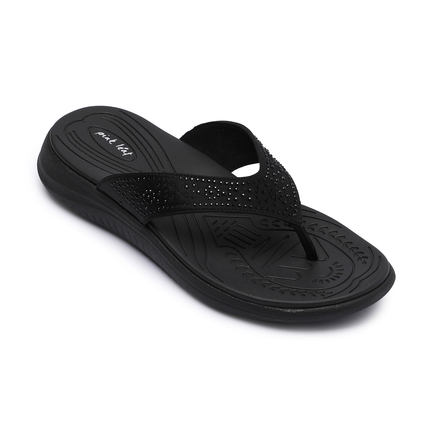 Women Black Embellished Flip-Flops with Textured Sole