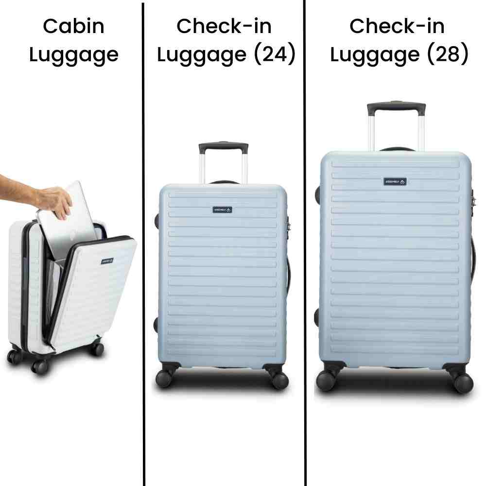 Set of 3 Hard Luggage - 28 inch, 24 inch and 20 inch Suitcase Trolley- White