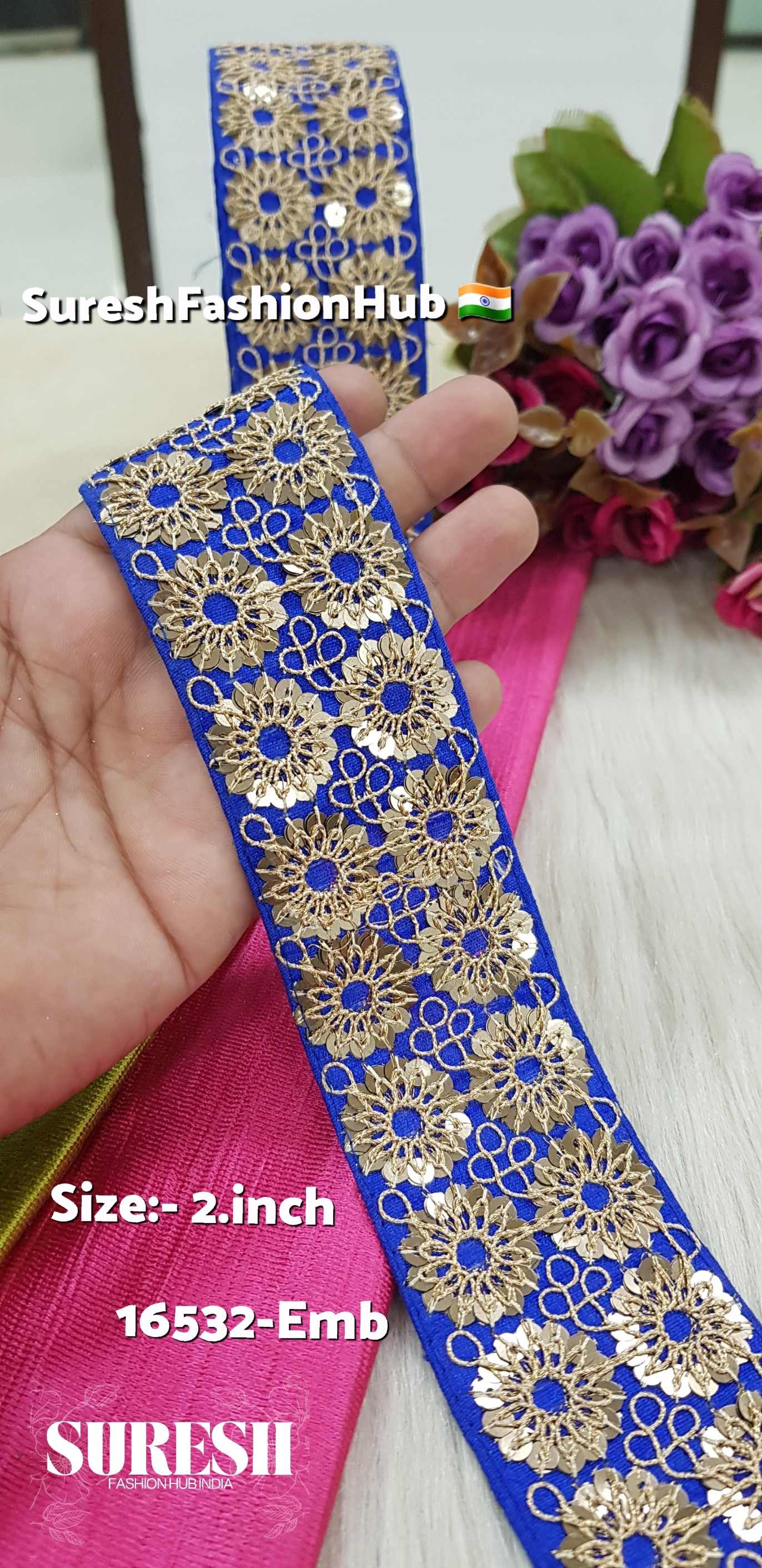 Royal Blue Sequin & Dori Embroidery Fabric Lace – 16532-Emb