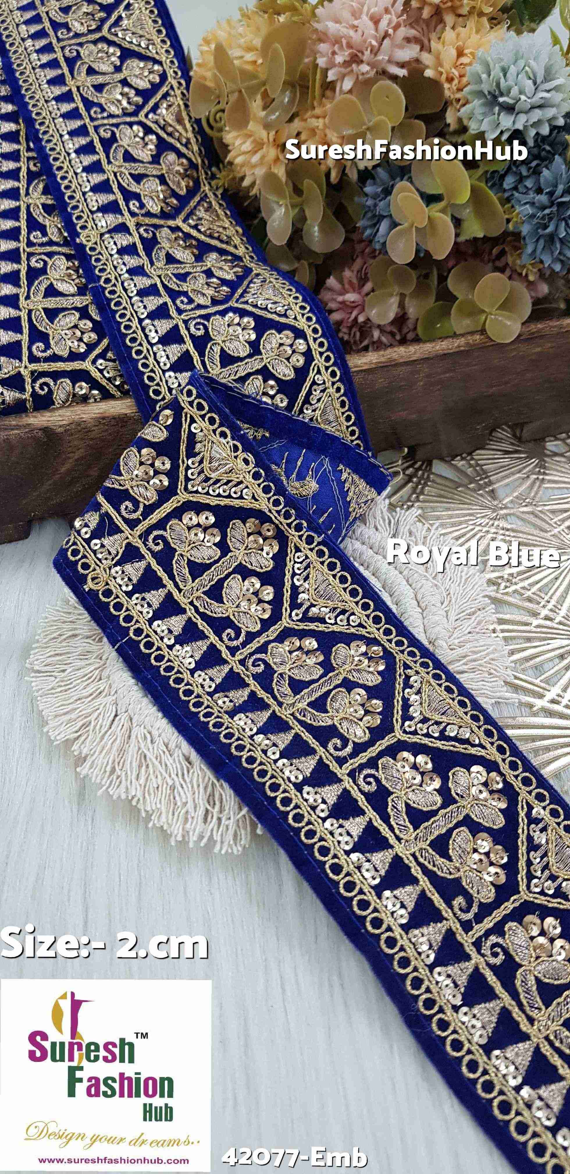 Royal Blue Velvet Royalty Embroidery Lace