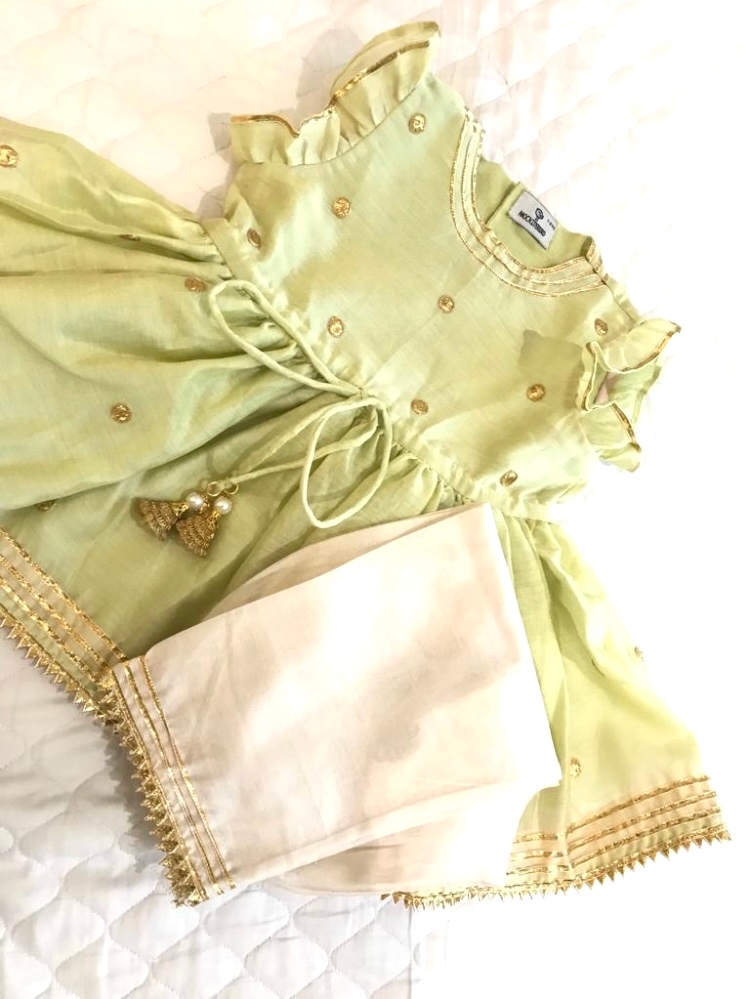 Green Anarkali With Ivory Pants