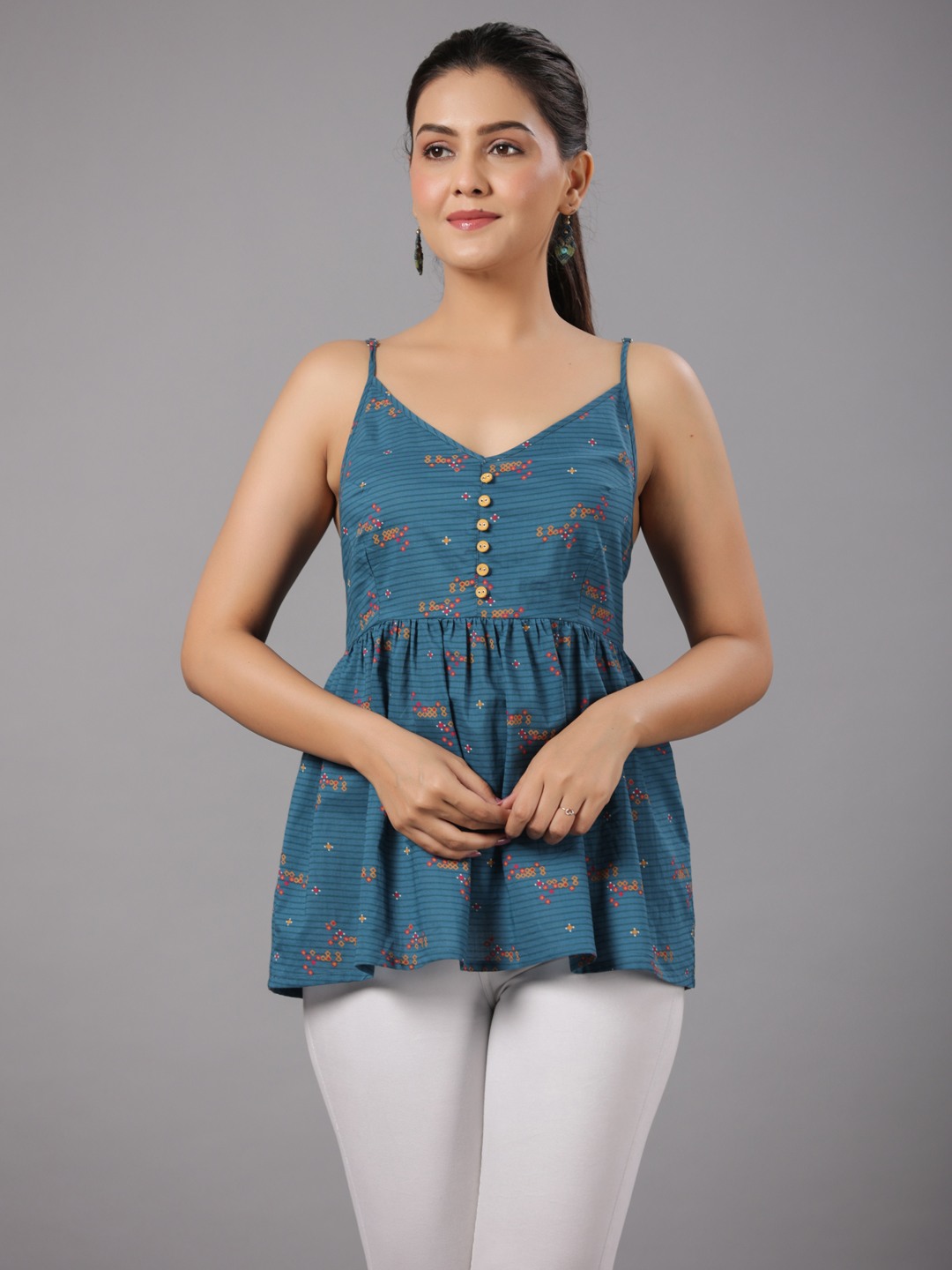 COTTON PRINTED STRAPPY TOP