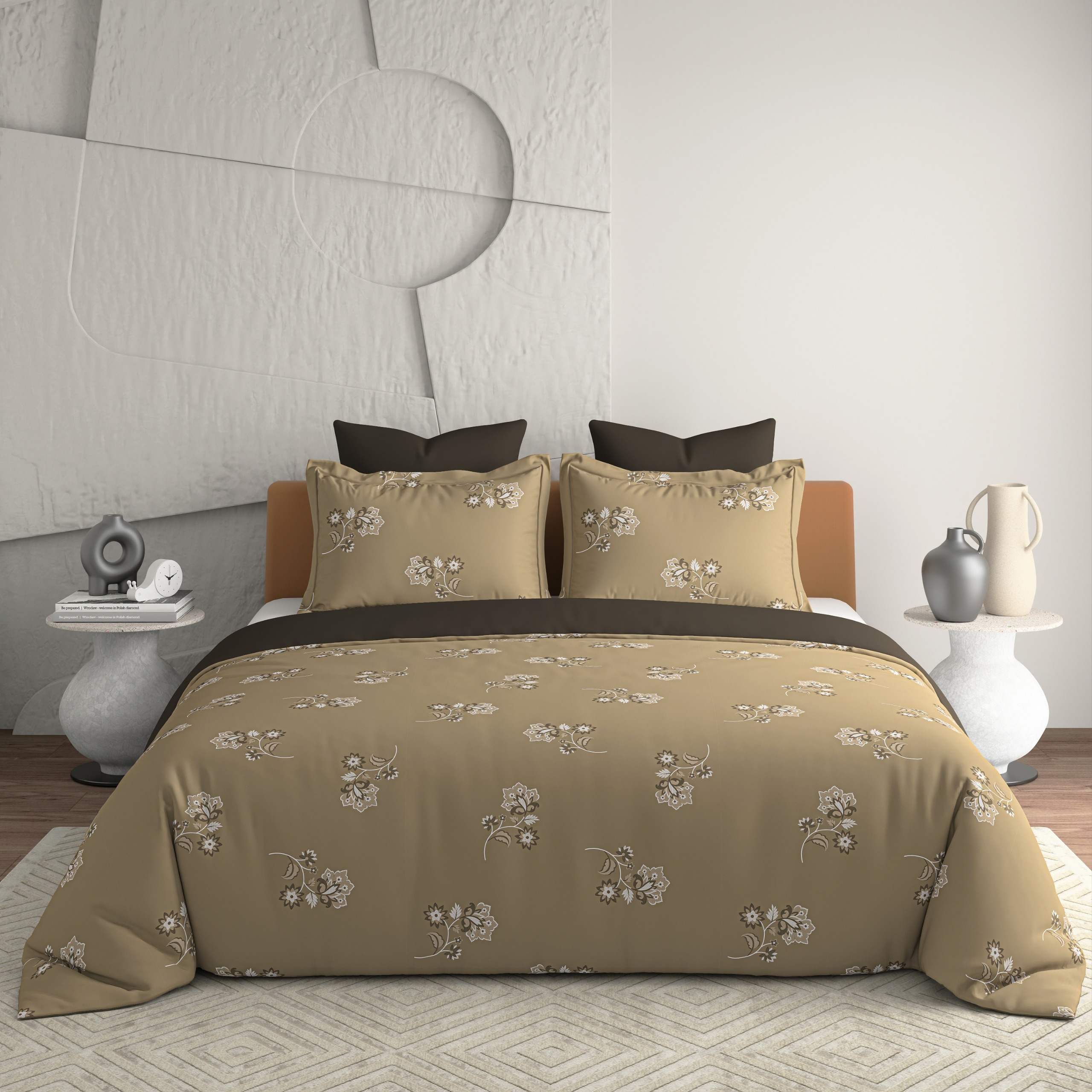 Bellagio Jovial Coffee Brown Cotton 3pc King Size BedSheet Set