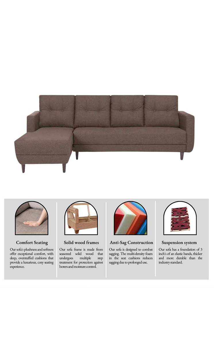 neudot Aria 6 Seater RHS Sectional Sofa in Earth Brown Colour