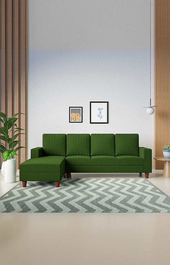neudot Roman RHS Sectional Sofa for Living Room |6 Person Sofa|Premium Fabric with Cushioned Armrest | Solid Wood Frame|6 Seater in Emerald Green Color