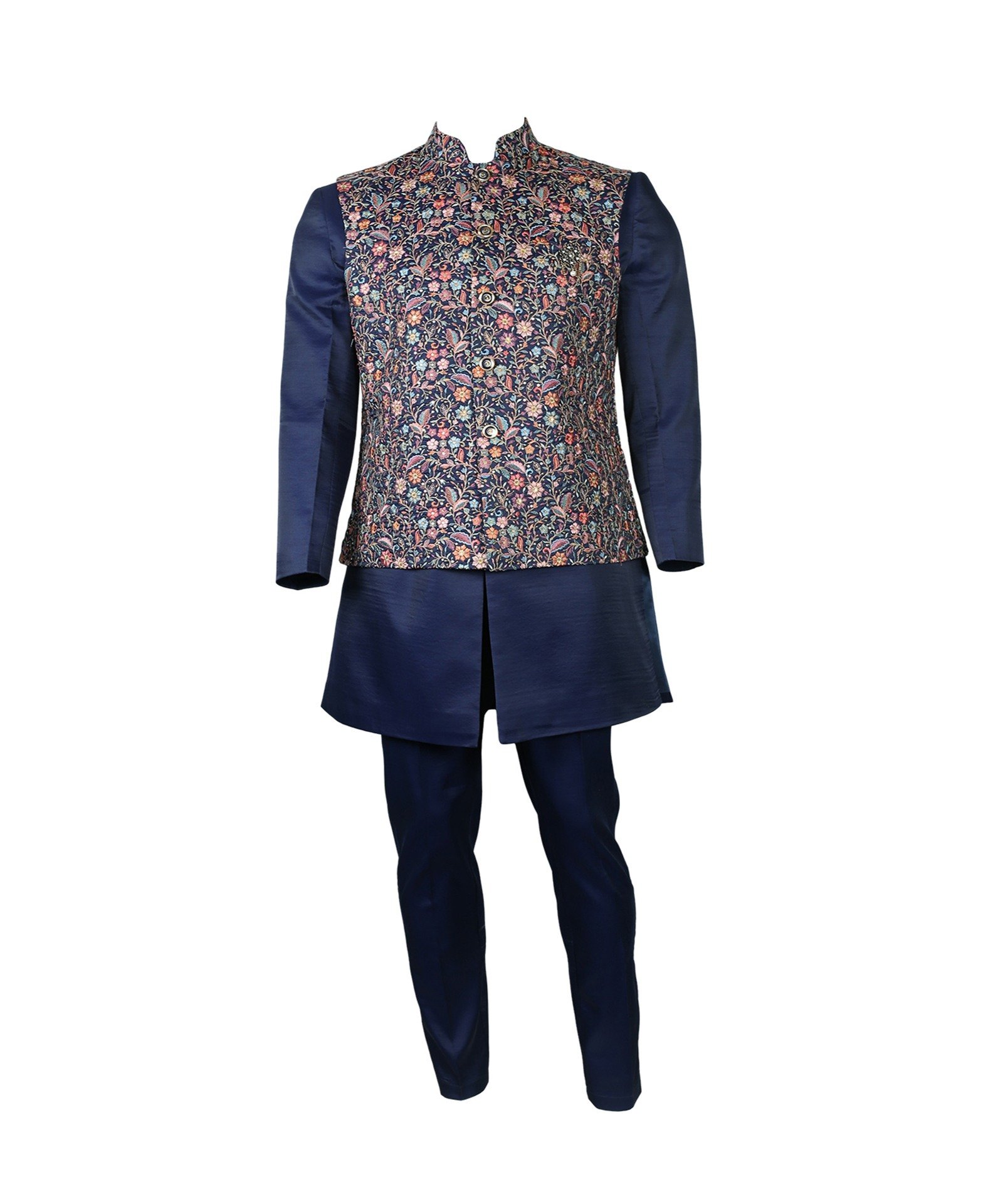 Albion Mens Mens Ethinic Navy Indo Western Suit