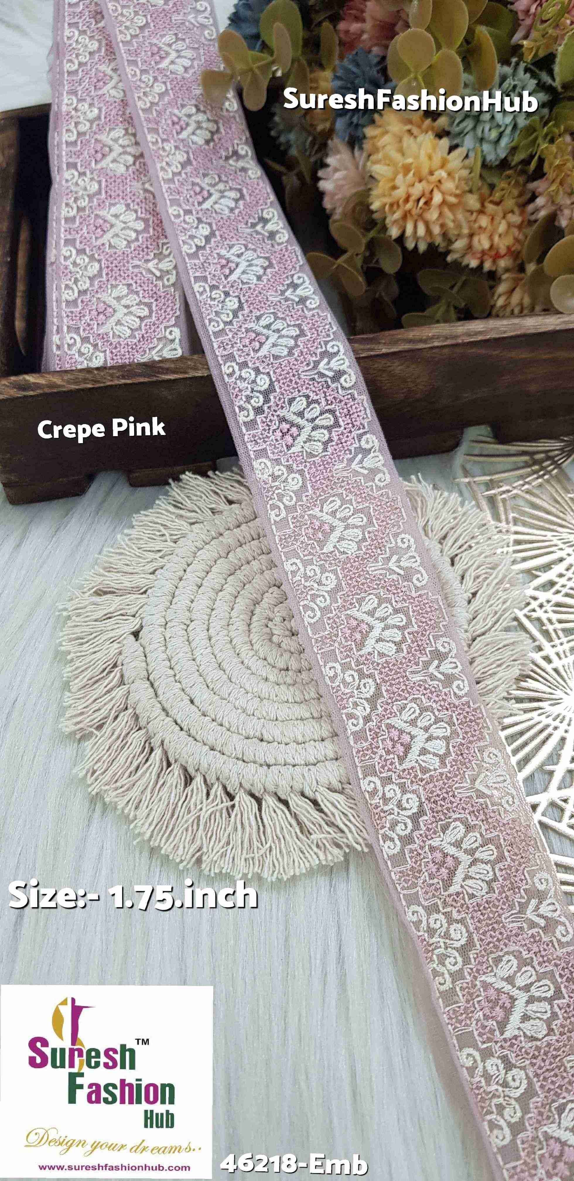 Crepe Pink Net Embroidery Lace
