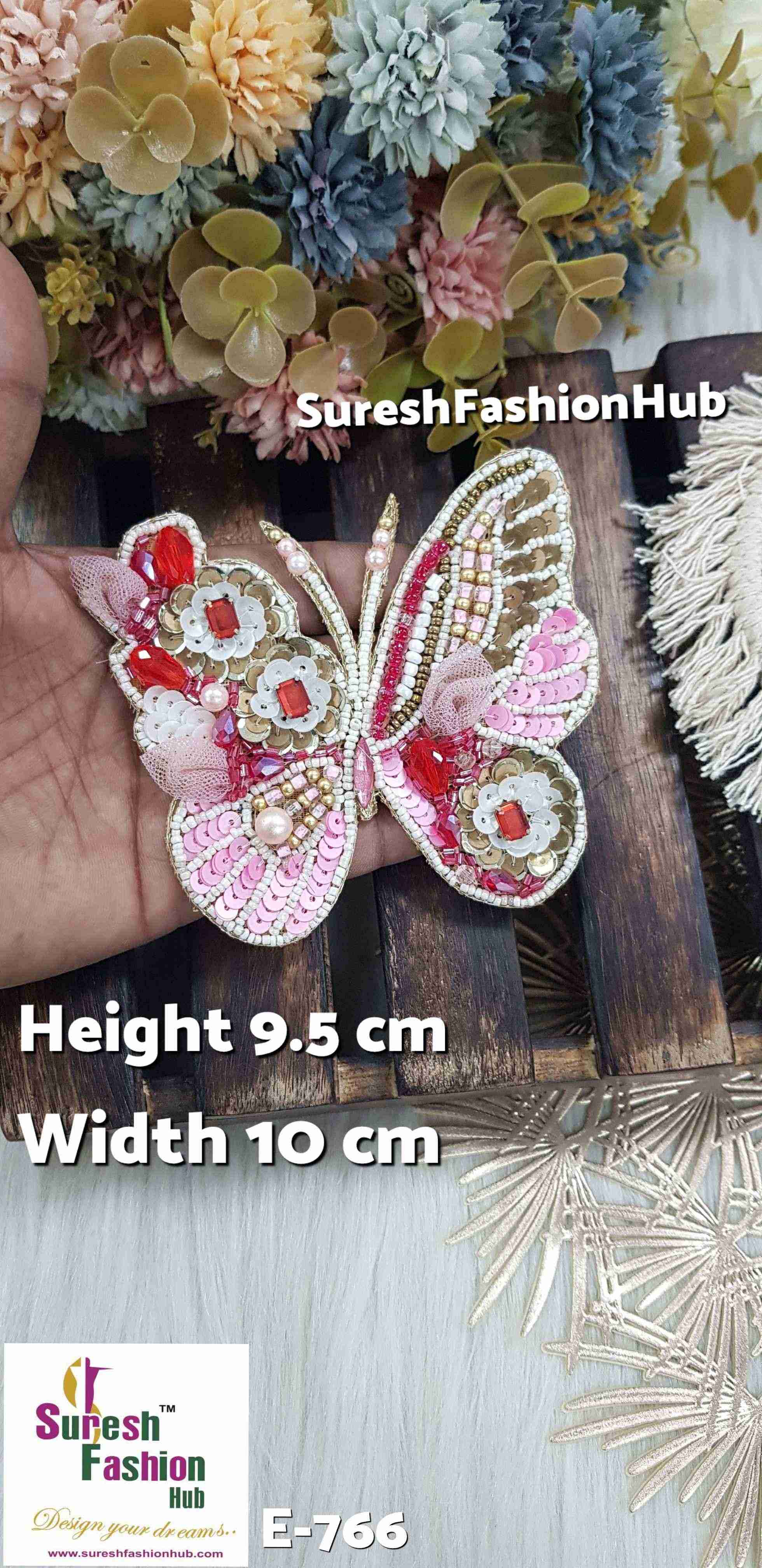 Pink With Red Beaded Butterfly Patch