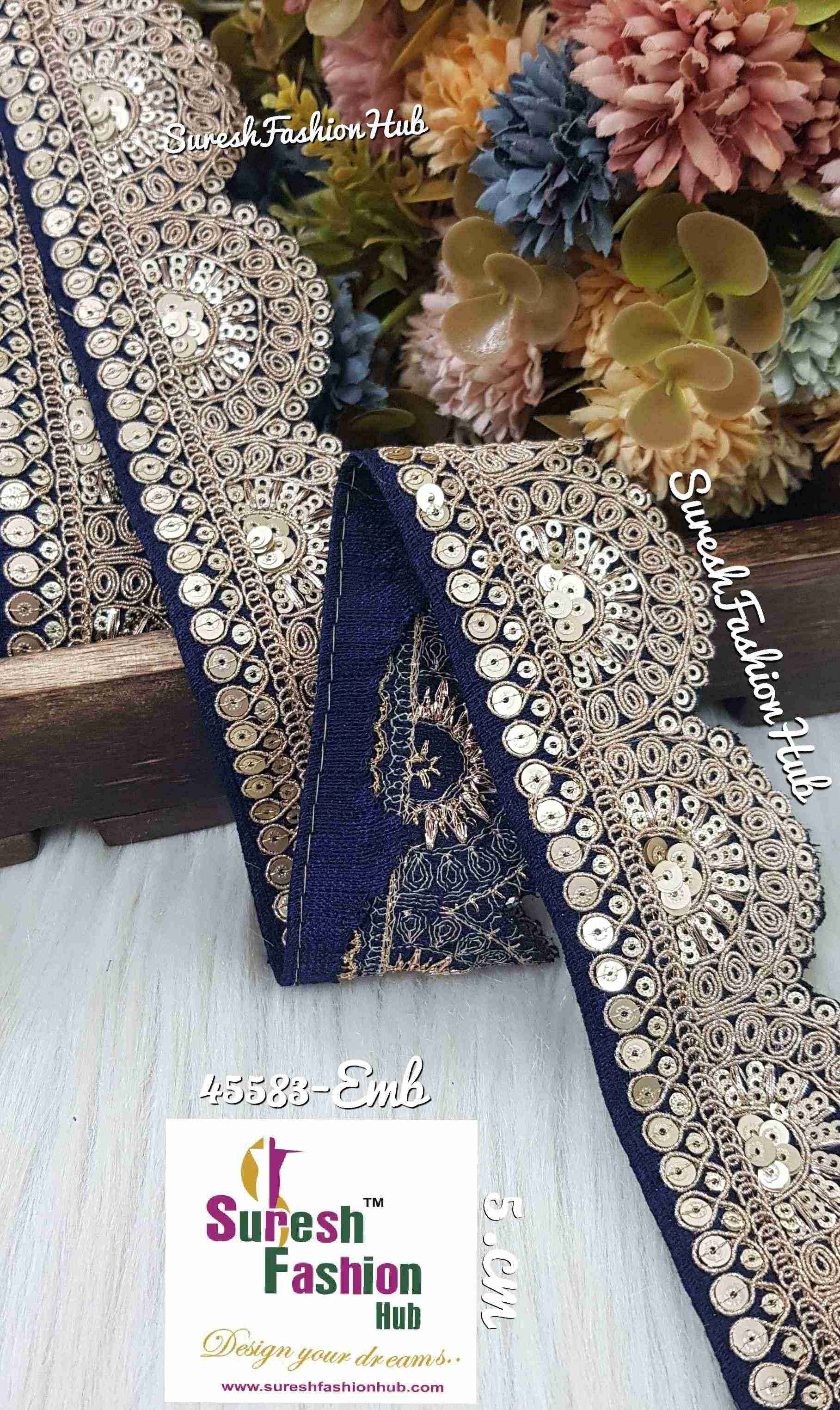 Crimson Nevy Blue Embroidered trim