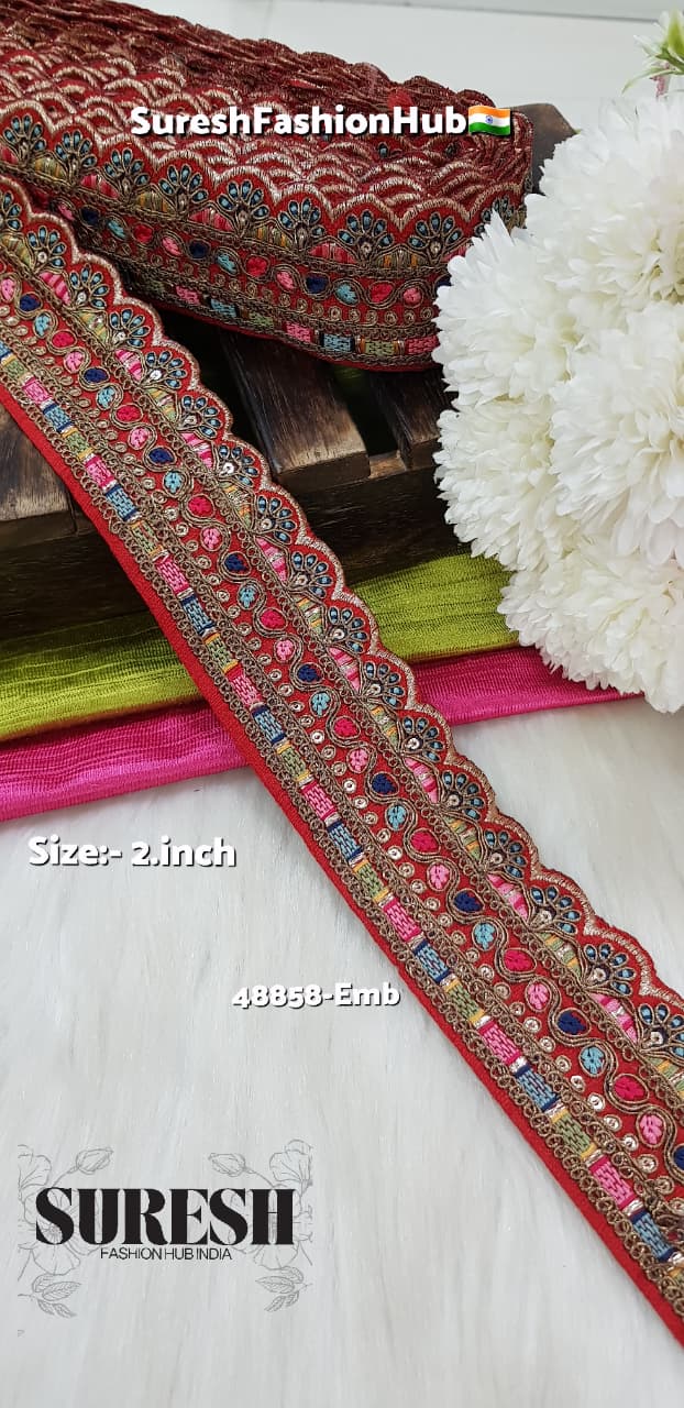 Red Royal Scallop Dori Embroidery Lace – 48858-Emb