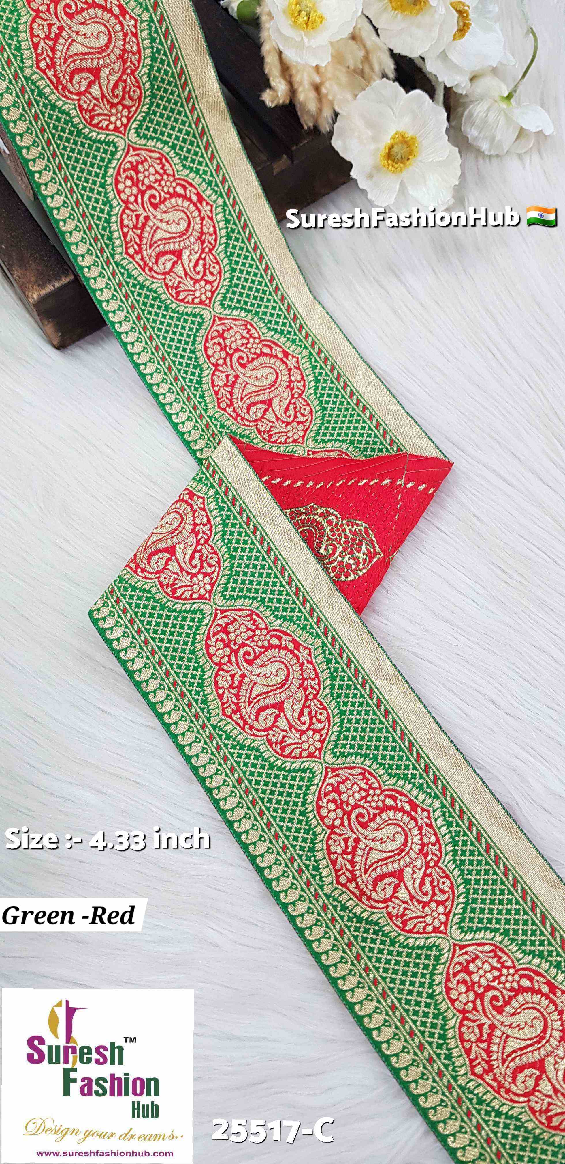 Green-Red Keri Floral Banarasi Lace
