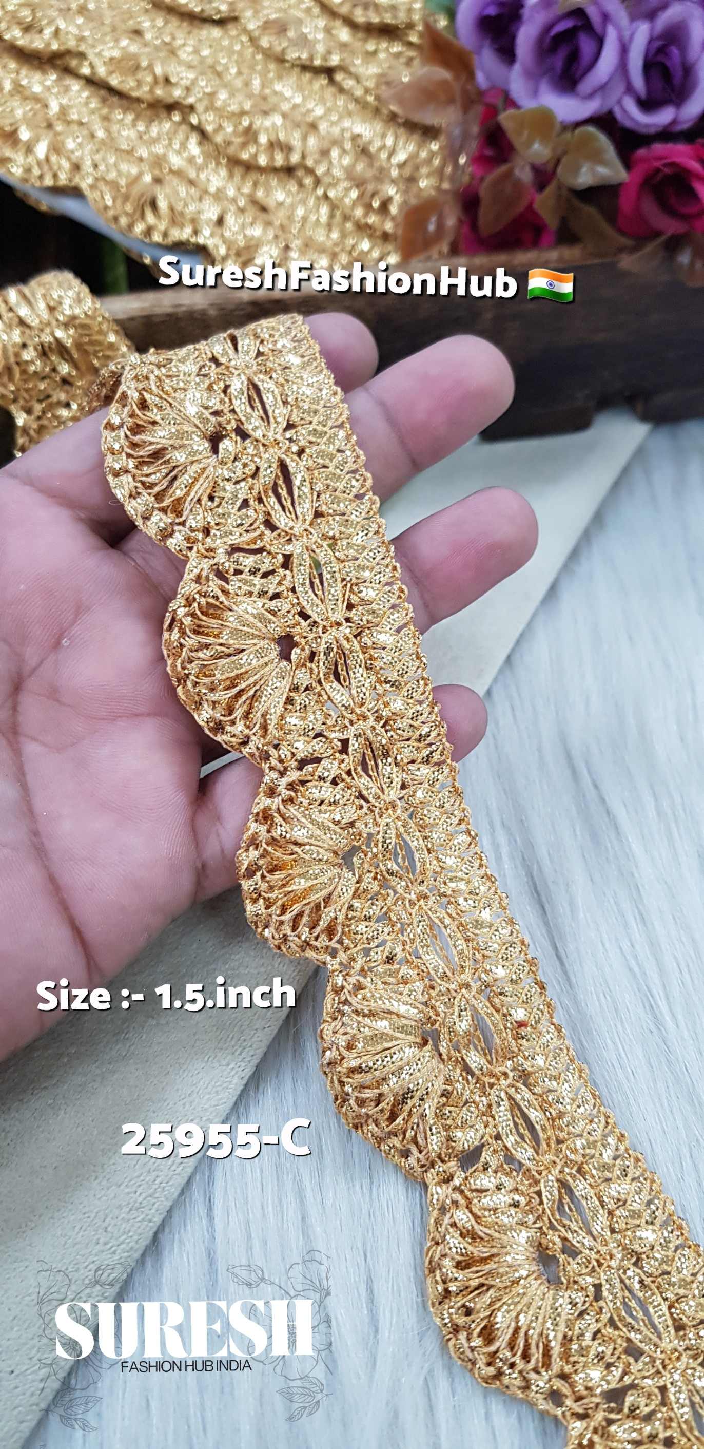 25955-C Ant Gold Jhalar Gota Pankha Lace – 1 Inch