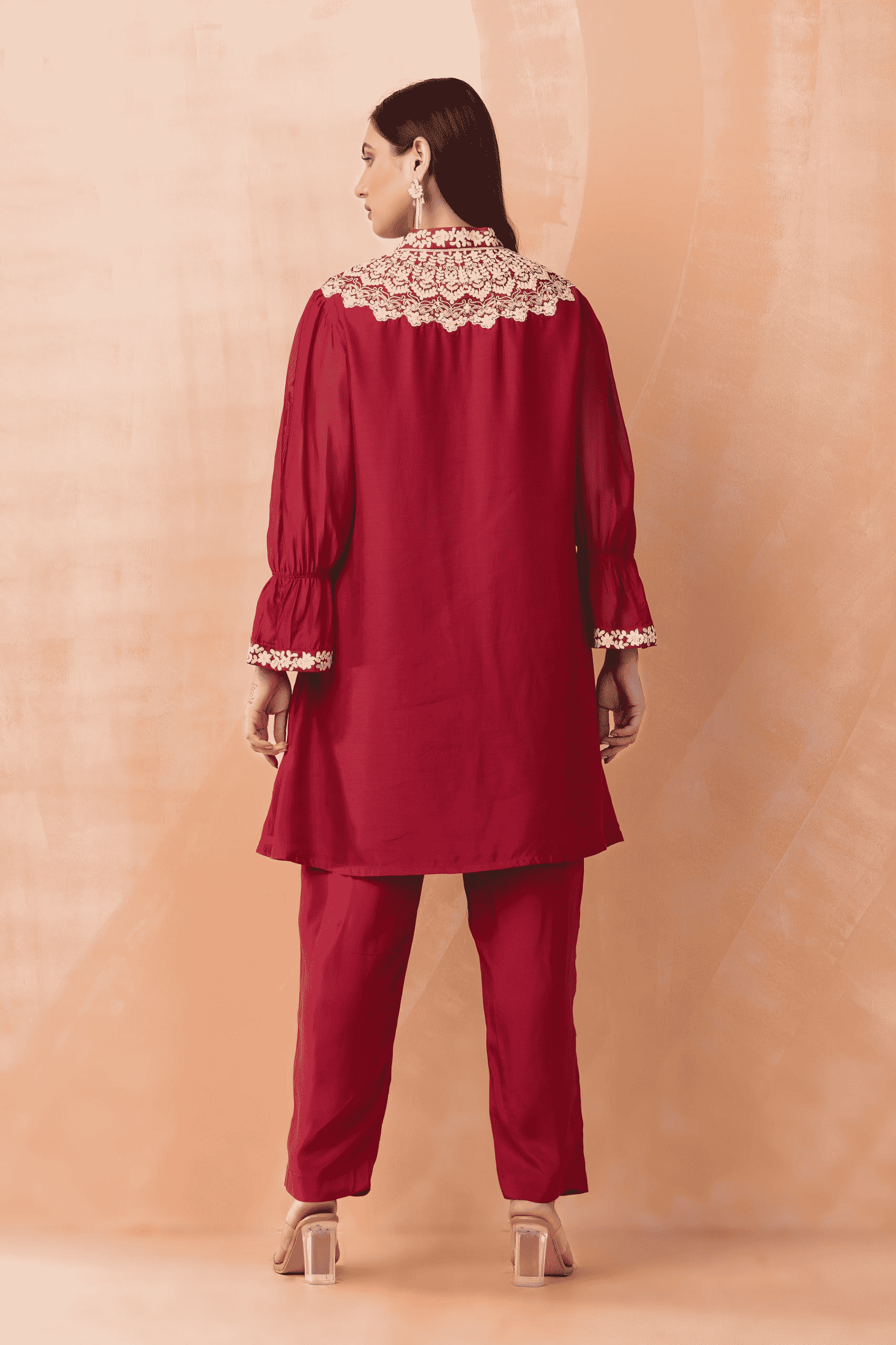 Crape Embroidered Cord Set