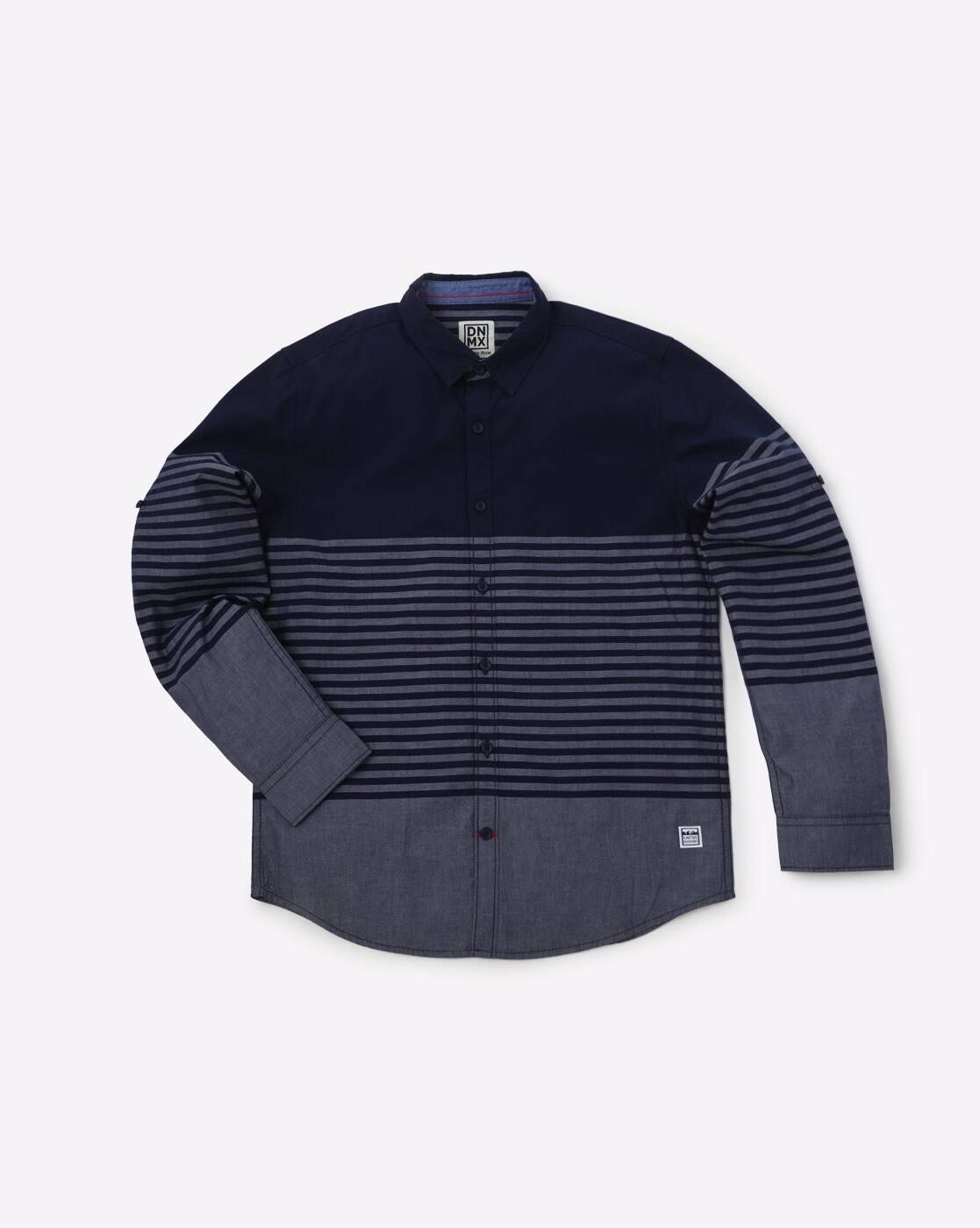 YB DNMX | Striped Shirt with Cut-Away Collar|0