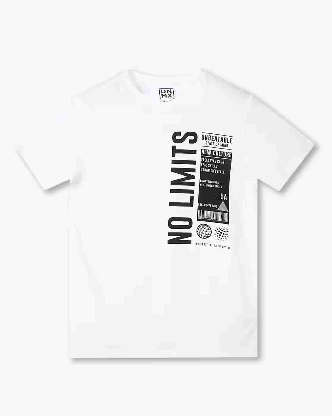 YB DNMX | Boys Typographic Print Loose Fit Crew-Neck T-Shirt|0