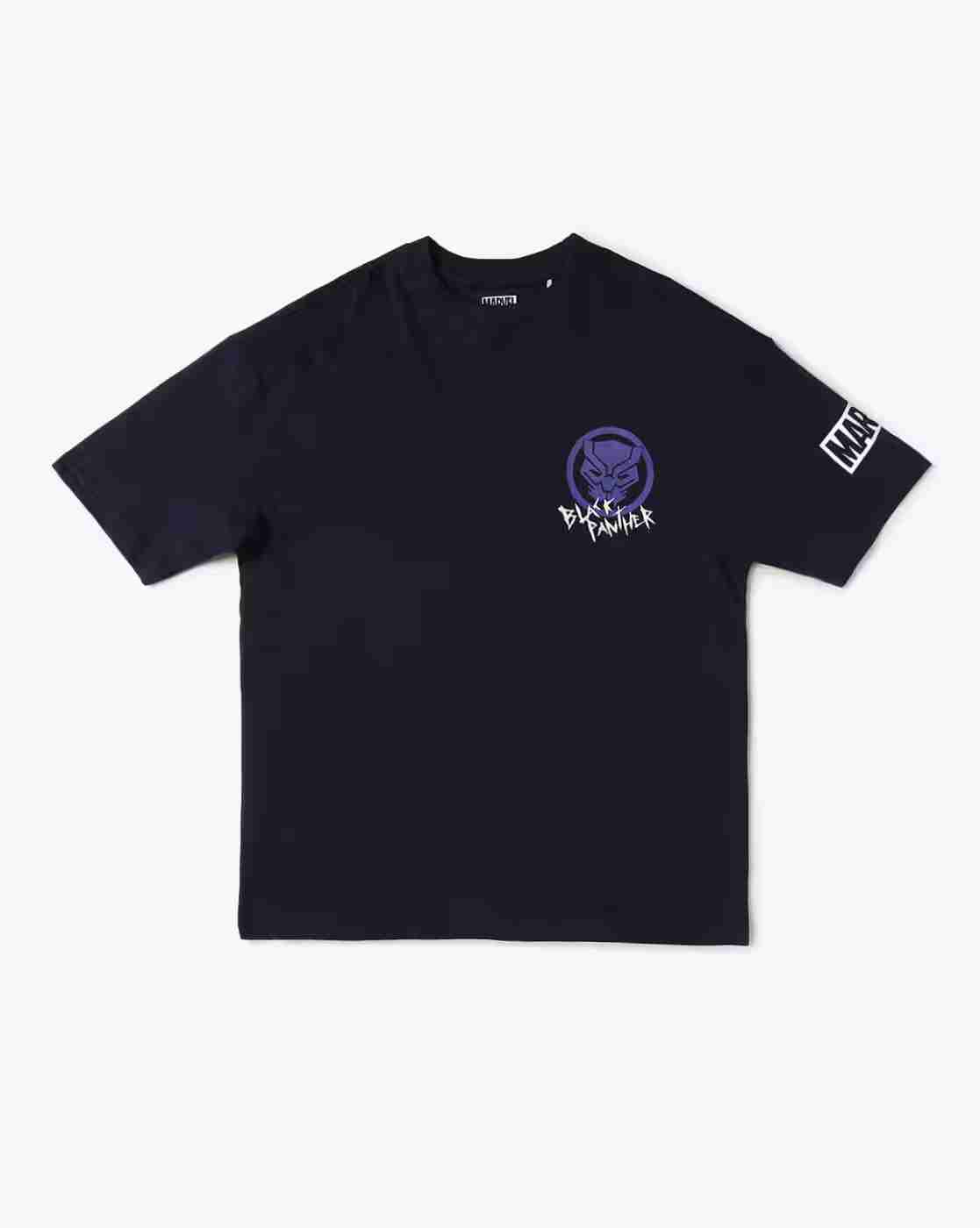 YB DNMX | Boys Black Panther Print Oversized Fit Round-Neck T-Shirt|0