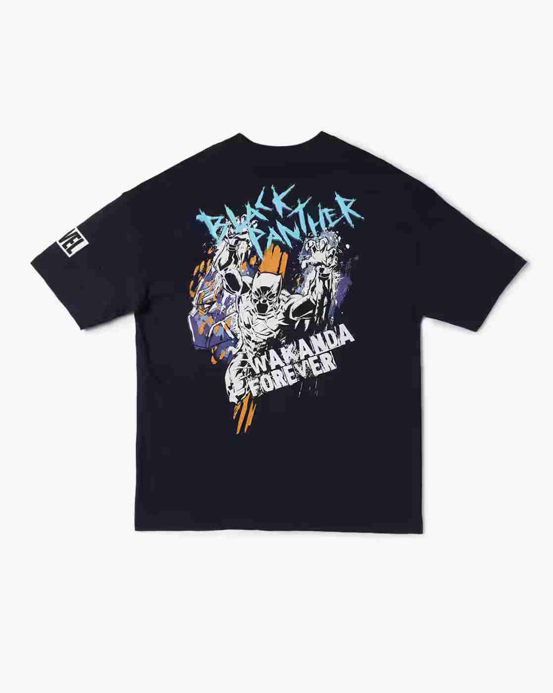 YB DNMX | Boys Black Panther Print Oversized Fit Round-Neck T-Shirt|1