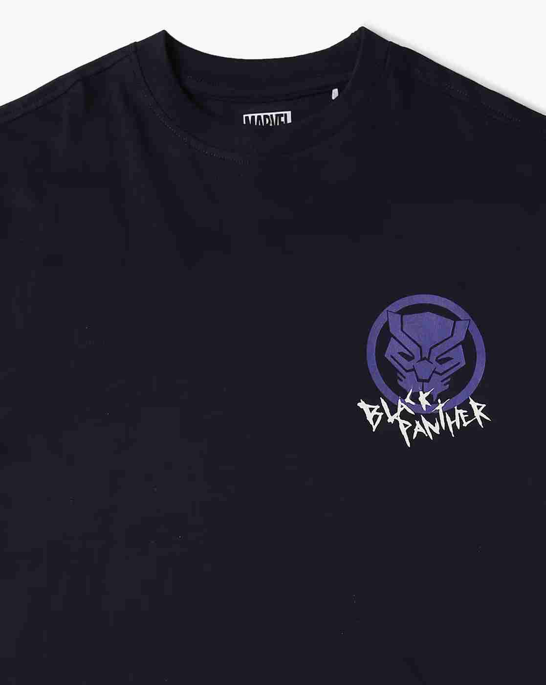 YB DNMX | Boys Black Panther Print Oversized Fit Round-Neck T-Shirt|2