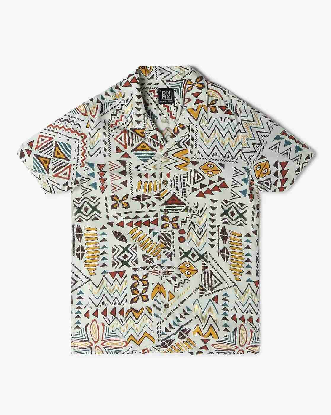 YB DNMX | Boys Aztec Print Resort Fit Shirt|0