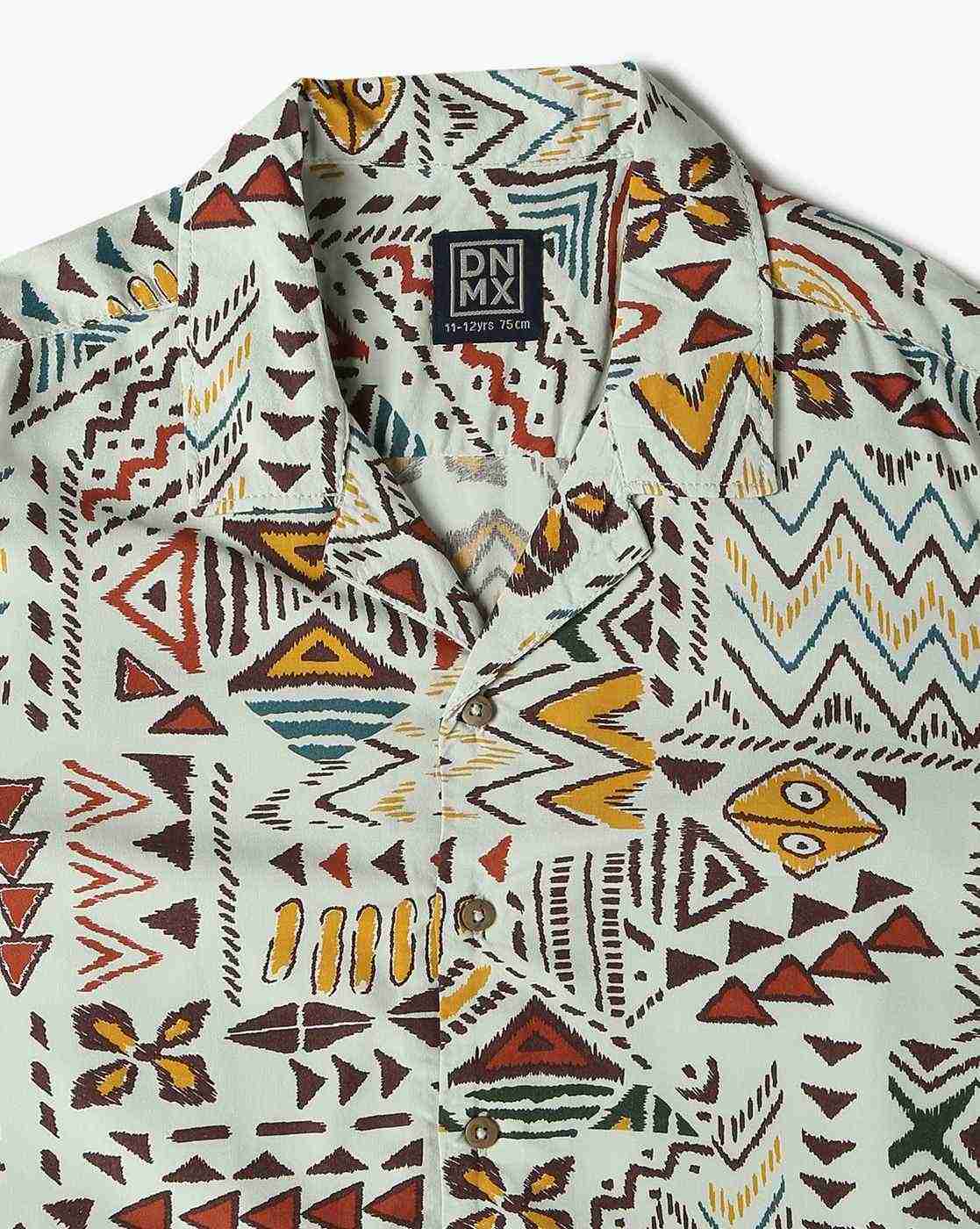YB DNMX | Boys Aztec Print Resort Fit Shirt|2