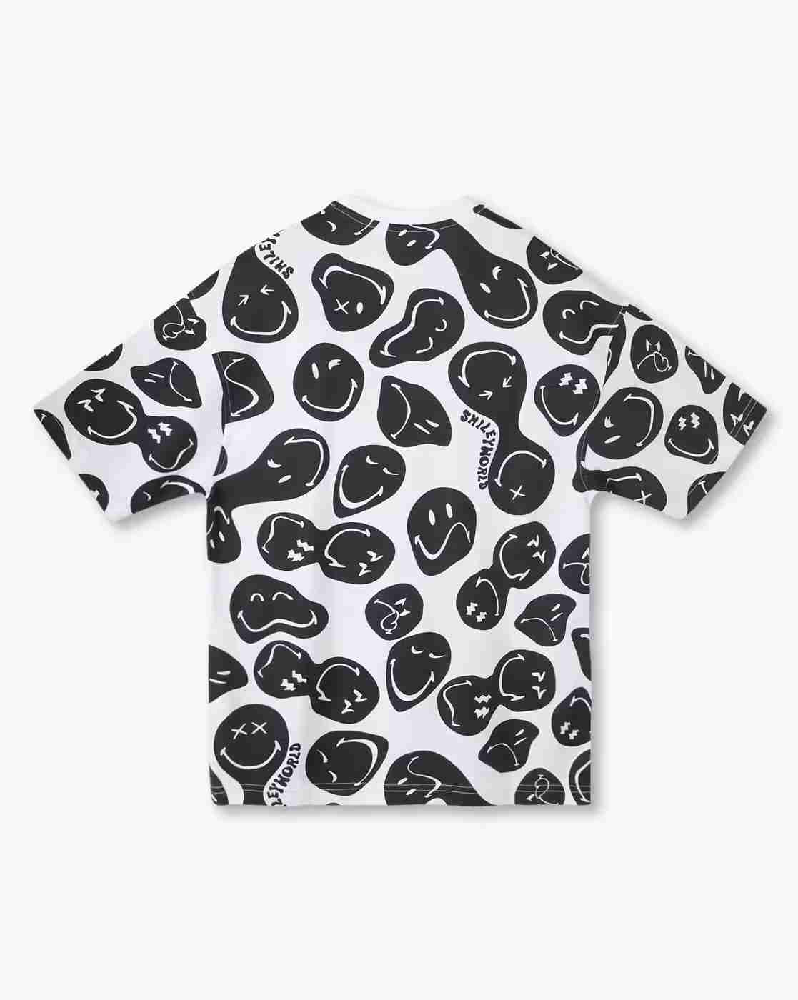 YB DNMX | Boys Smiley All-Over Print Loose Fit Cotton Crew-Neck T-Shirt|1