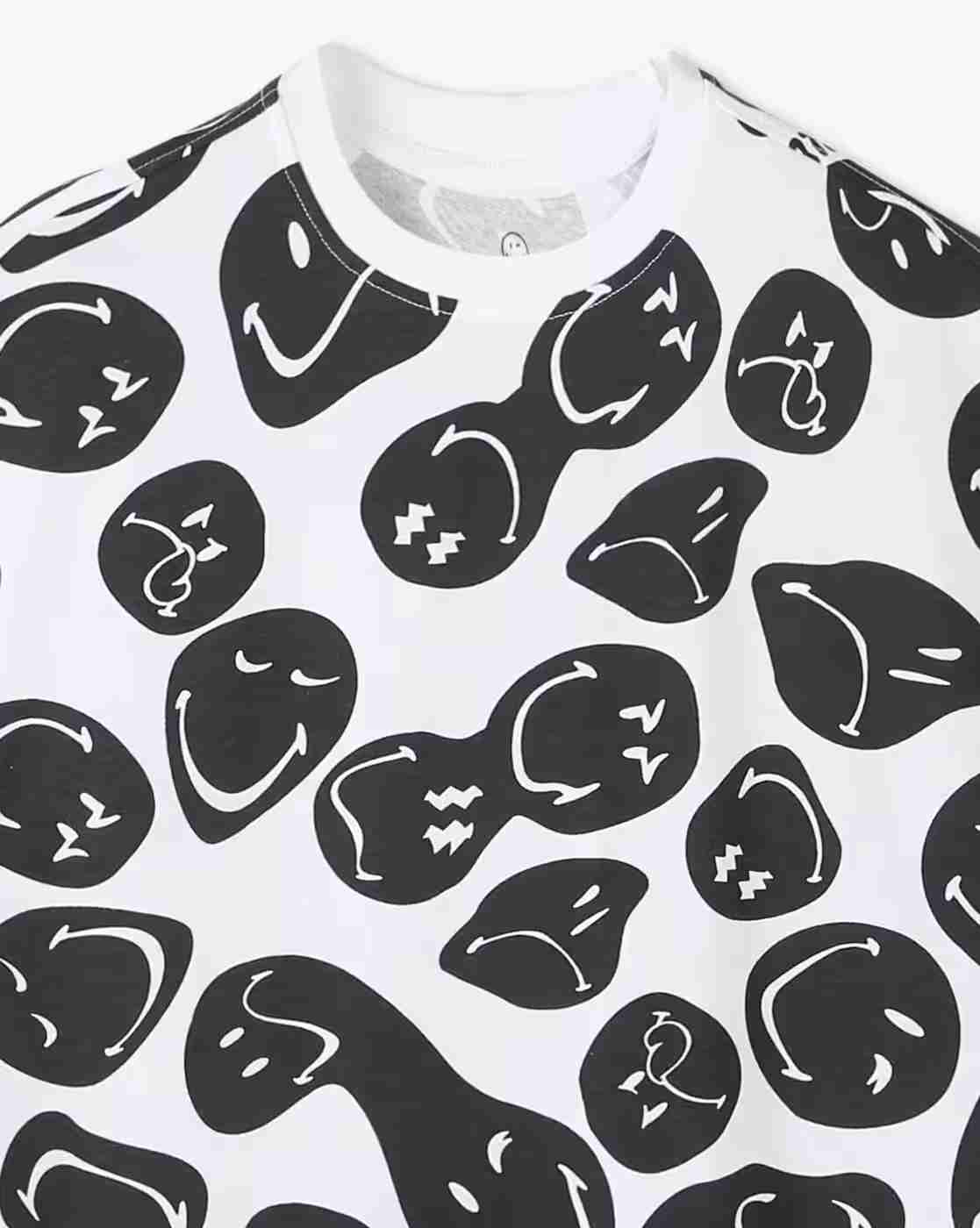 YB DNMX | Boys Smiley All-Over Print Loose Fit Cotton Crew-Neck T-Shirt|2