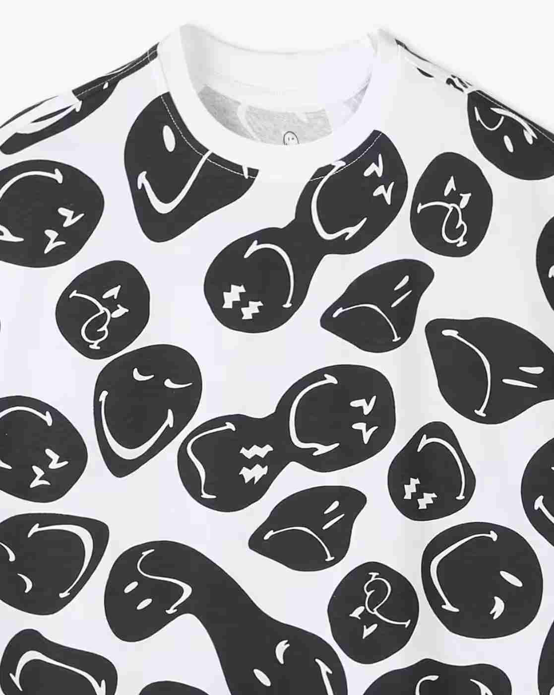 YB DNMX | Boys Smiley All-Over Print Loose Fit Cotton Crew-Neck T-Shirt|2