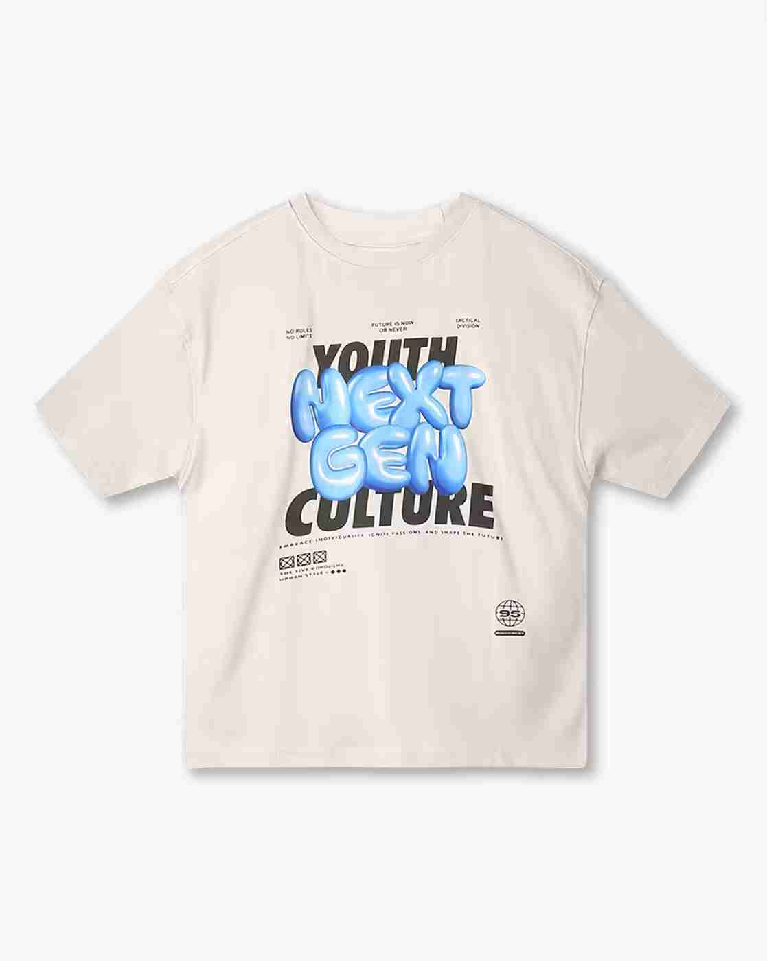 YB DNMX | Boys Typographic Print Loose Fit Round-Neck T-Shirt|0