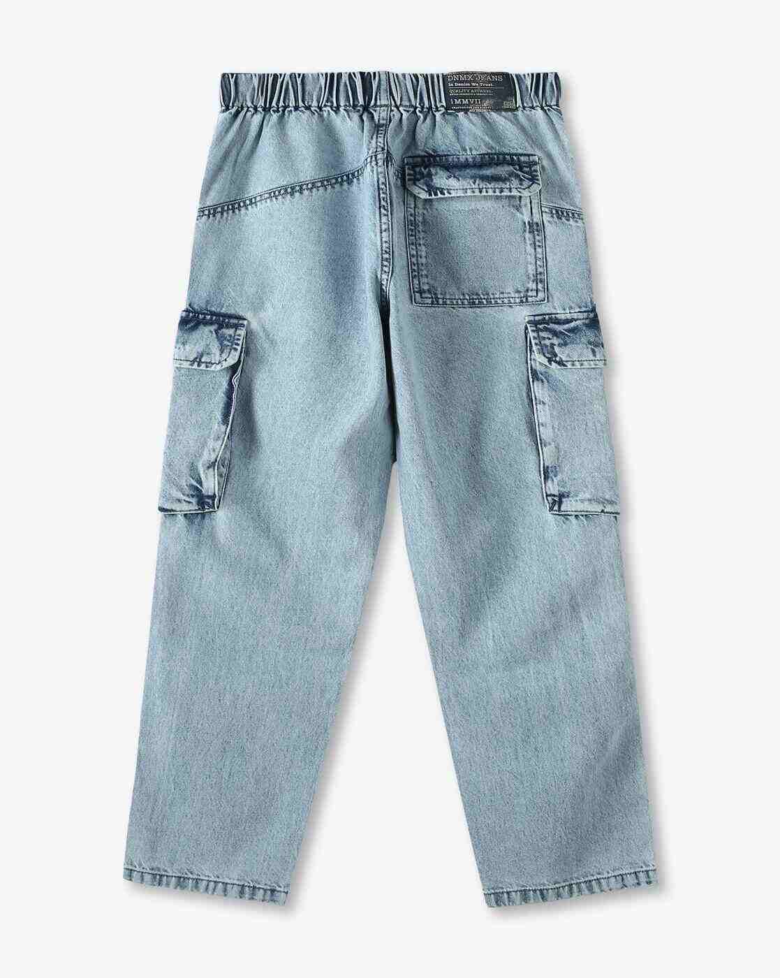 YB DNMX | Boys Heavily Washed Straight Cargo Jeans|1