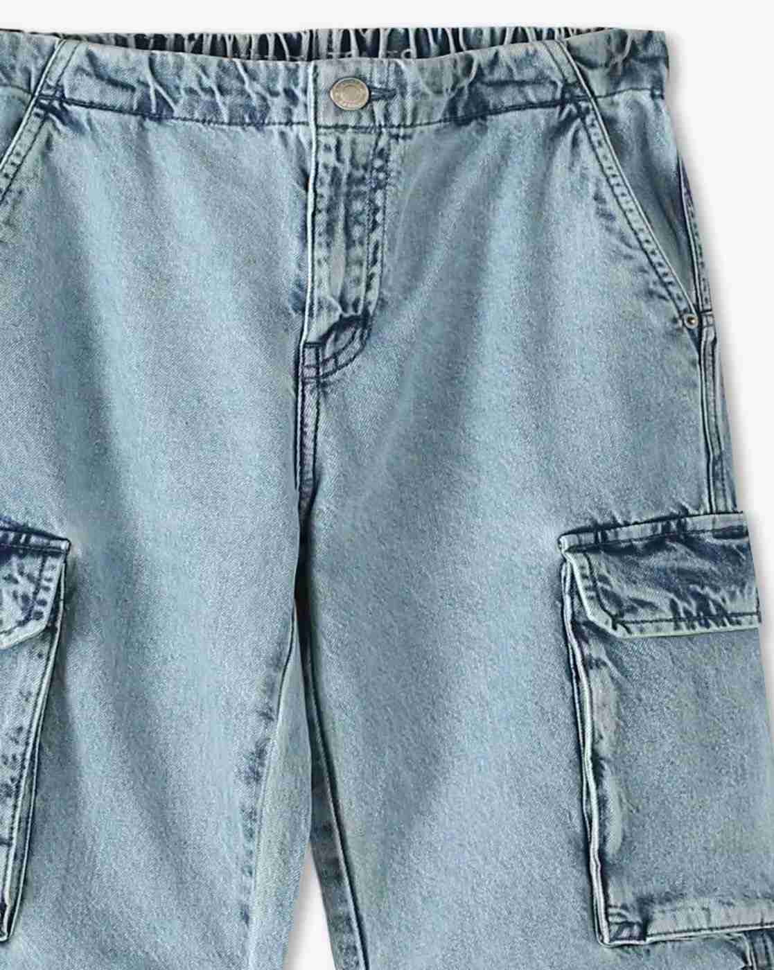 YB DNMX | Boys Heavily Washed Straight Cargo Jeans|2