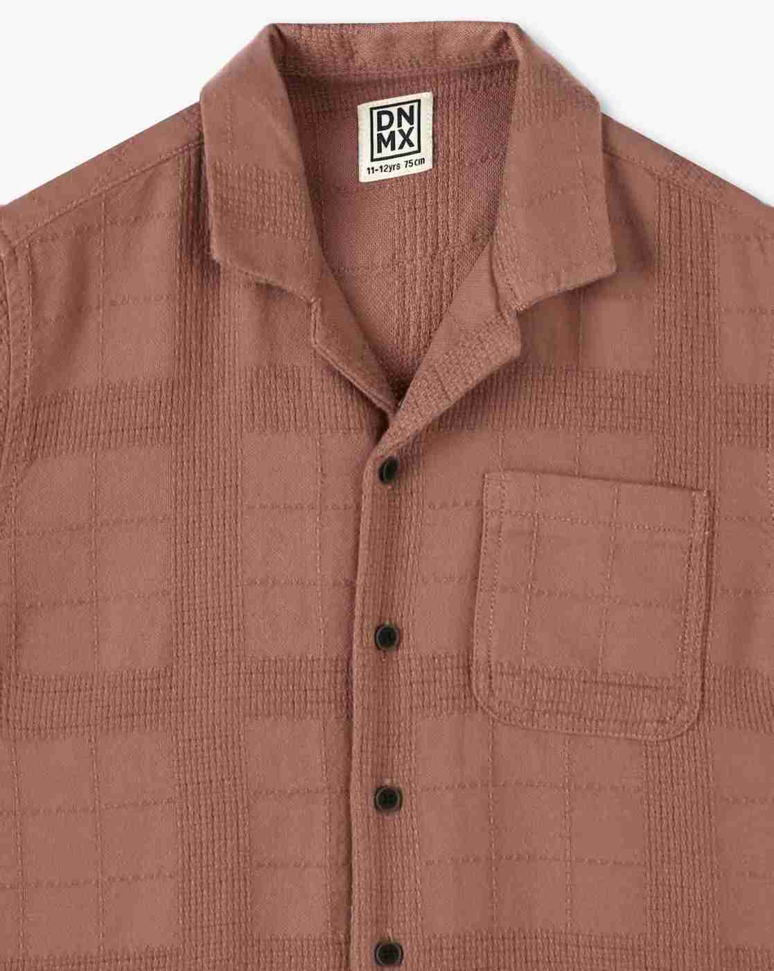 YB DNMX | Boys Checked Relaxed Fit Cotton Shirt with Patch Pocket|2