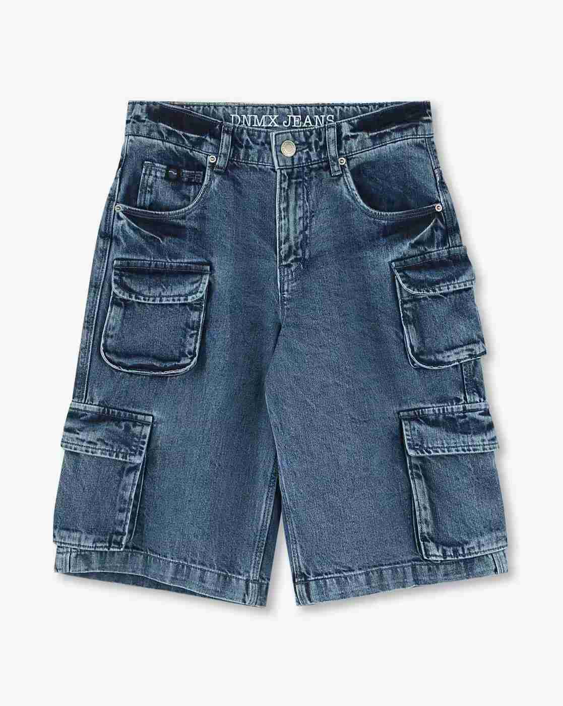YB DNMX | Boys Washed Regular Fit Denim Cargo Shorts|0