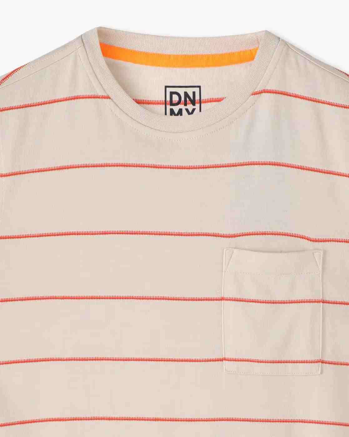 YB DNMX | Boys Striped Slim Fit Crew-Neck T-Shirt with Insert Pocket|2
