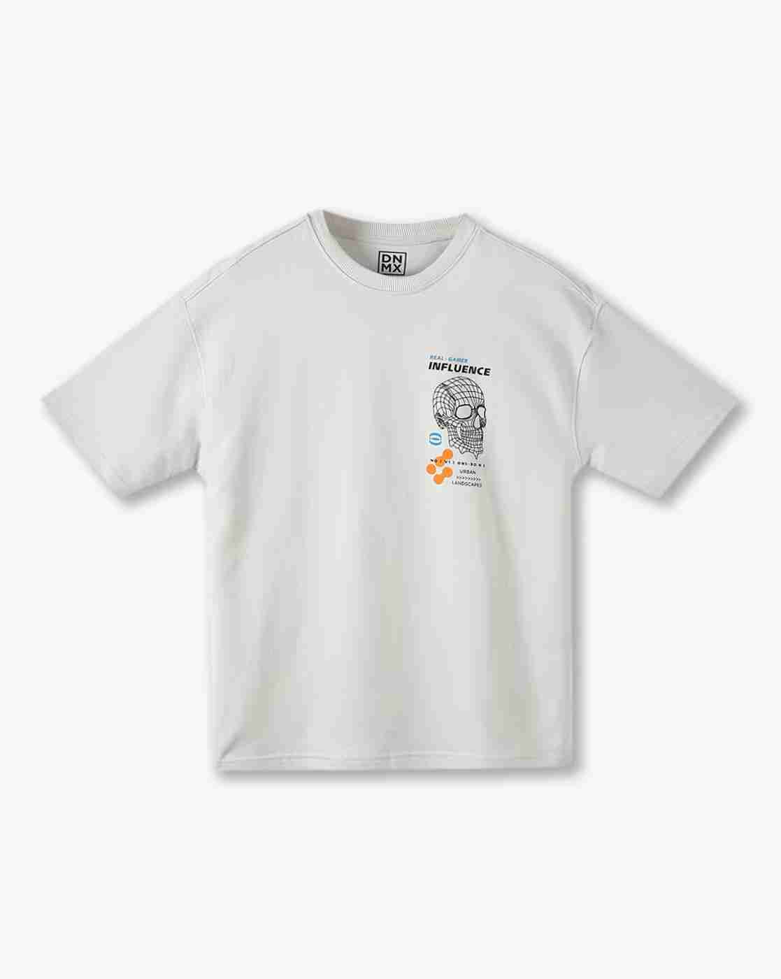 YB DNMX | Boys Real Gamer Graphic Print Oversized Round-Neck T-Shirt|0