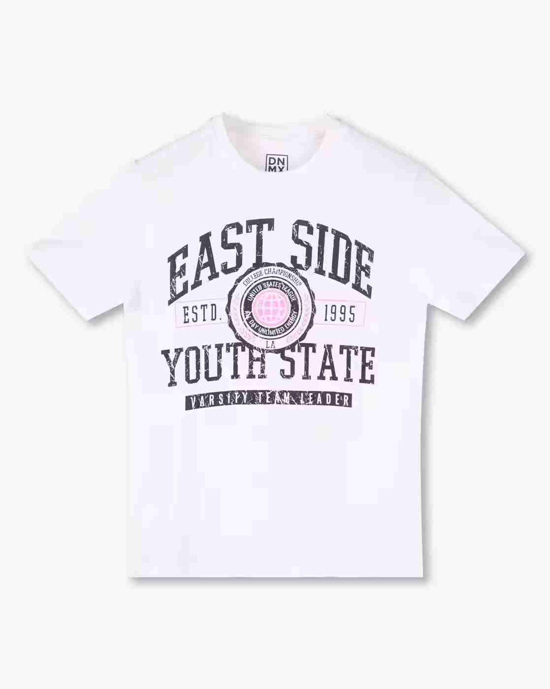 YB DNMX | Boys Typographic Print Regular Fit Crew-Neck T-Shirt|0