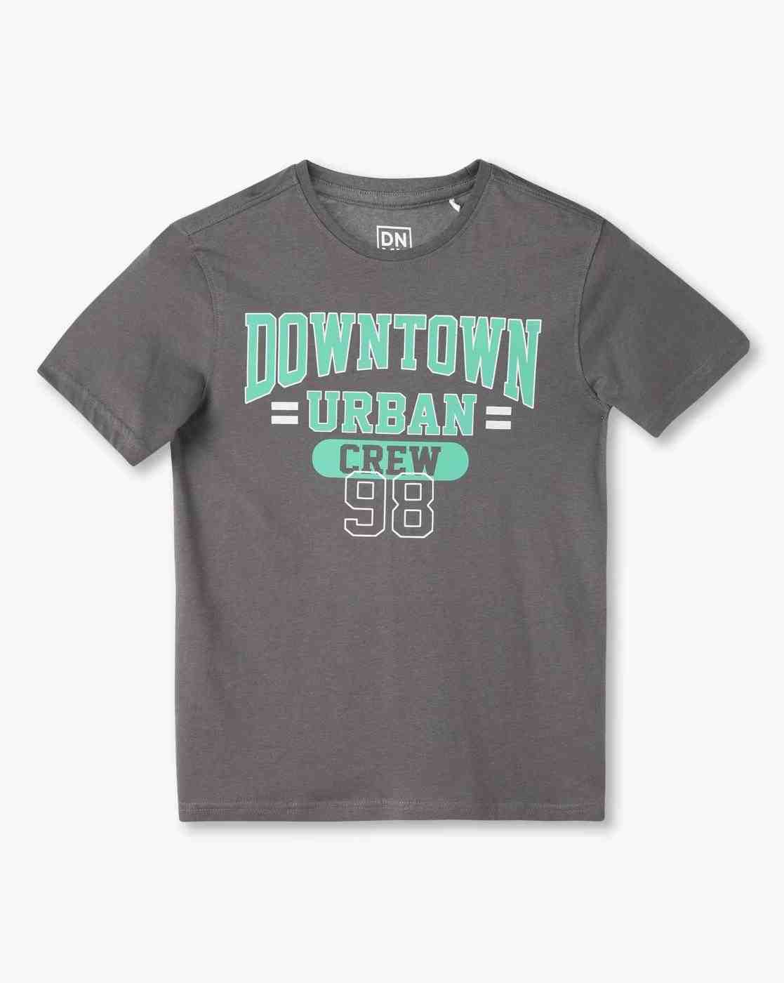 YB DNMX | Boys Typographic Print Regular Fit Crew-Neck T-Shirt|0