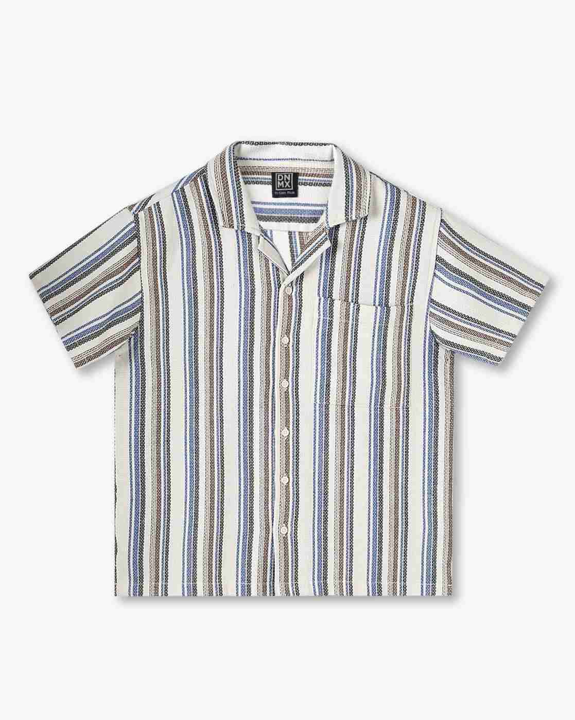 YB DNMX | Boys Ws14 Striped Boxy Fit Shirt with Patch Pocket|0
