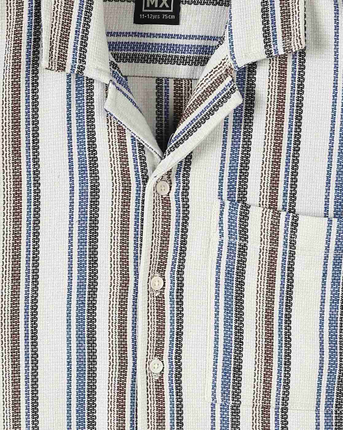 YB DNMX | Boys Ws14 Striped Boxy Fit Shirt with Patch Pocket|2