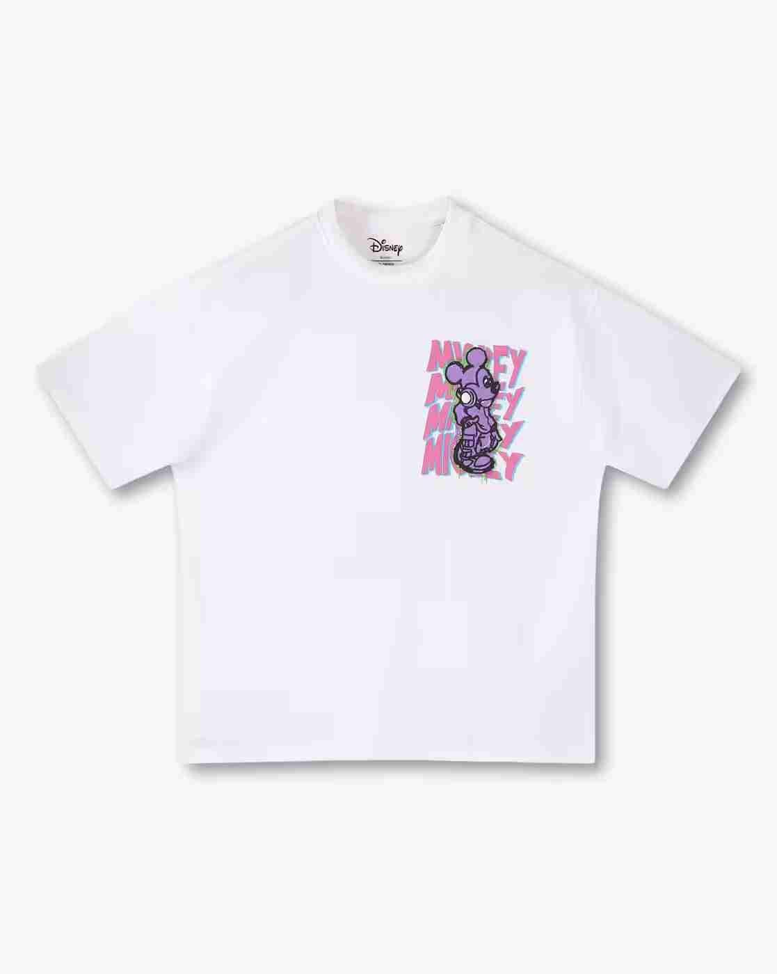 YB DNMX | Boys Mickey Mouse Print Boxy Fit Round-Neck T-Shirt|0