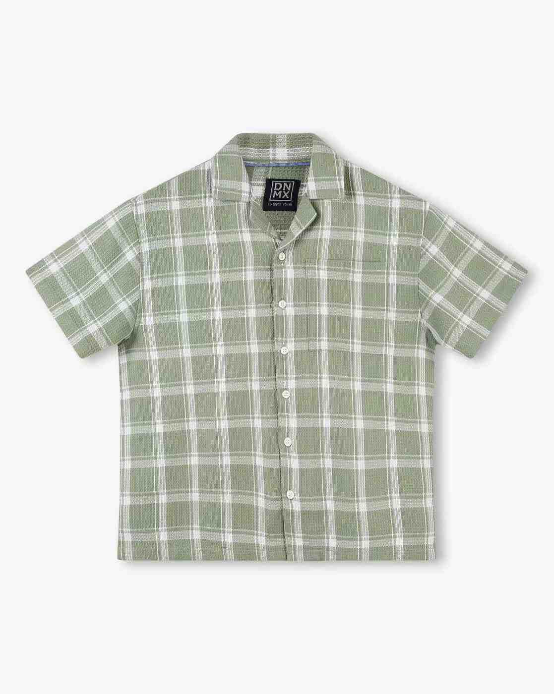 YB DNMX | Boys Checked Boxy Fit Shirt with Patch Pocket|0