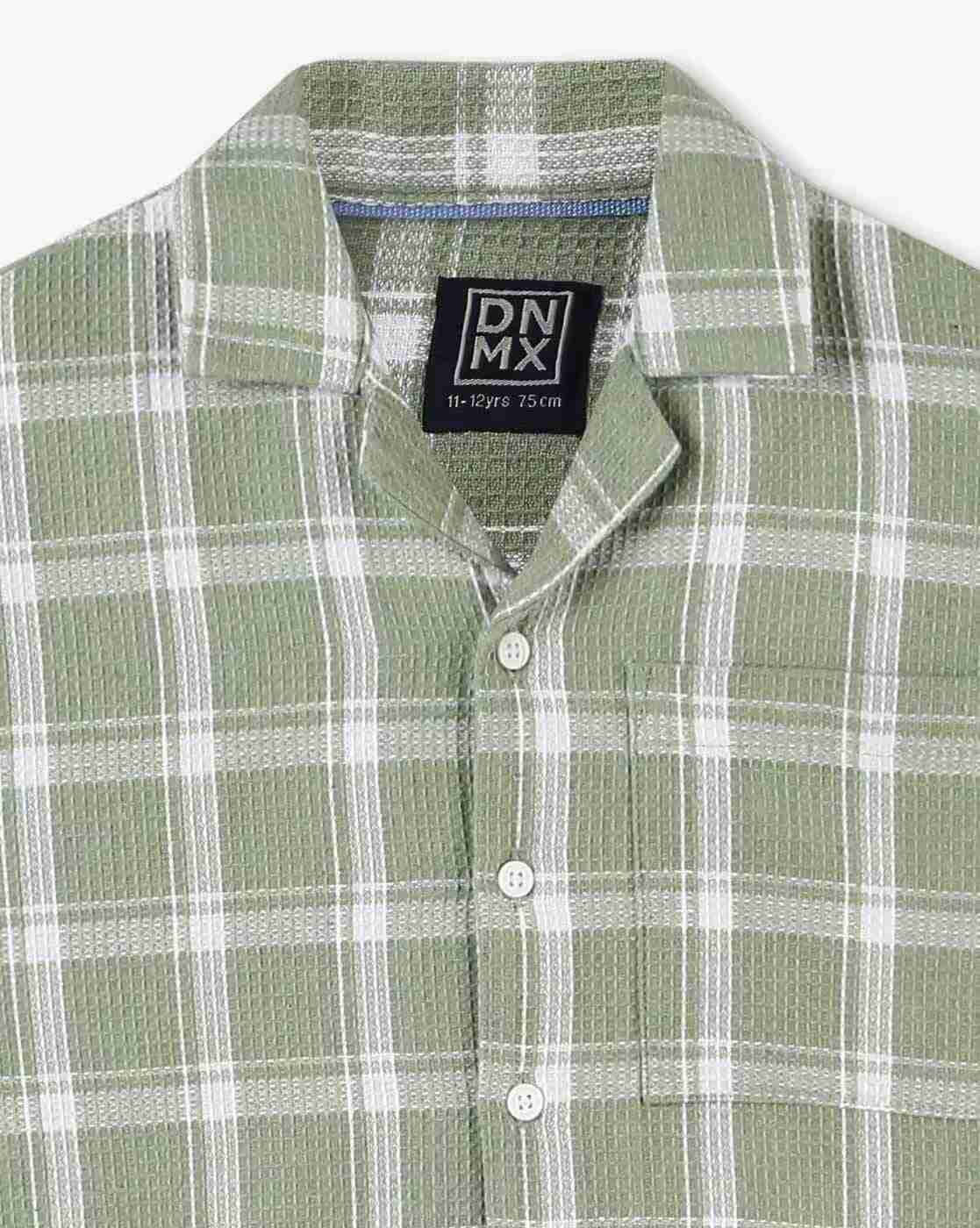 YB DNMX | Boys Checked Boxy Fit Shirt with Patch Pocket|2