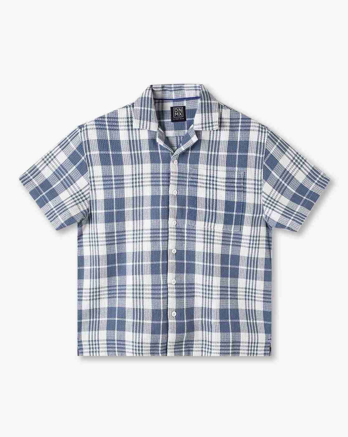 YB DNMX | Boys Checked Boxy Fit Resort Shirt with Patch Pocket|0