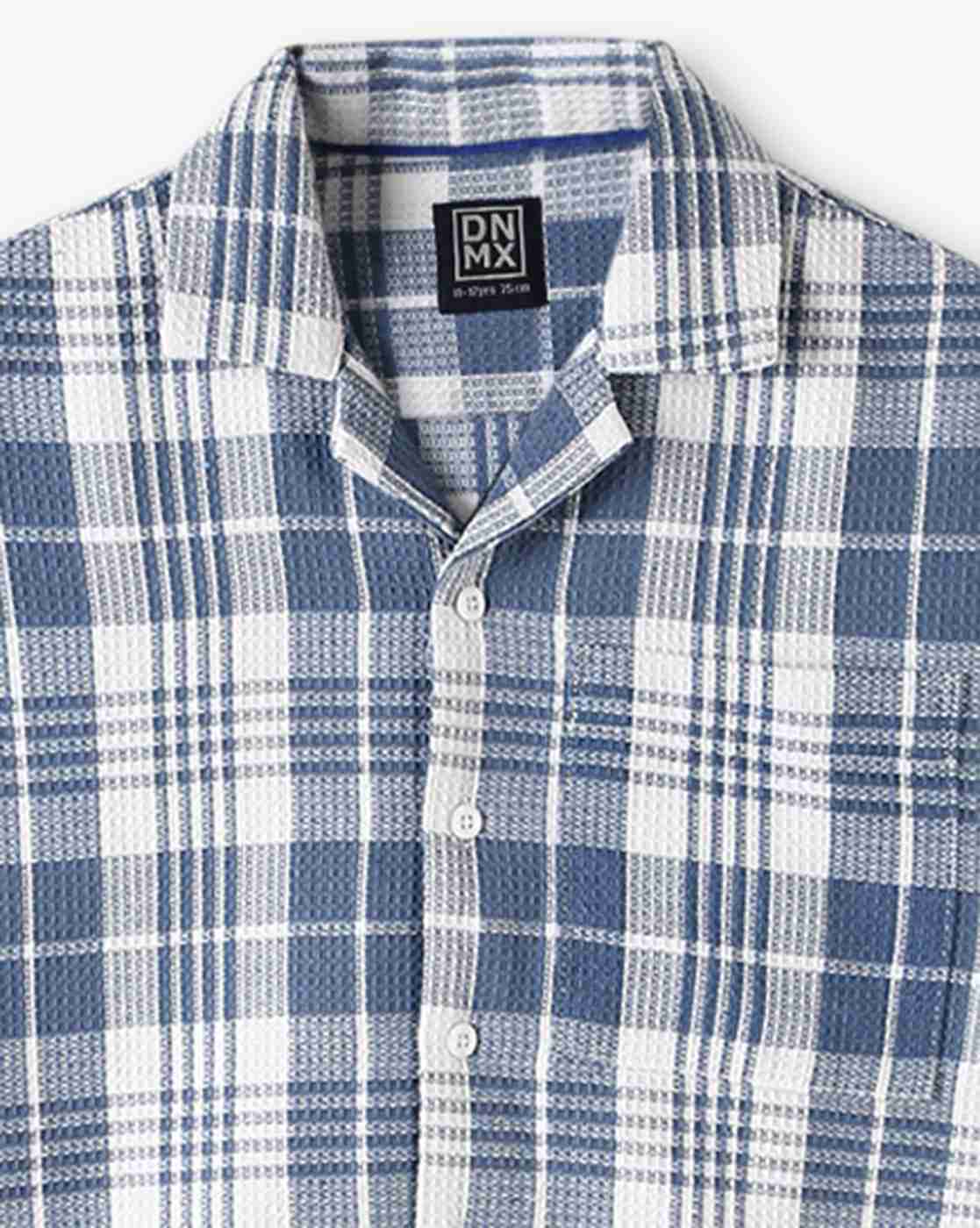 YB DNMX | Boys Checked Boxy Fit Resort Shirt with Patch Pocket|2