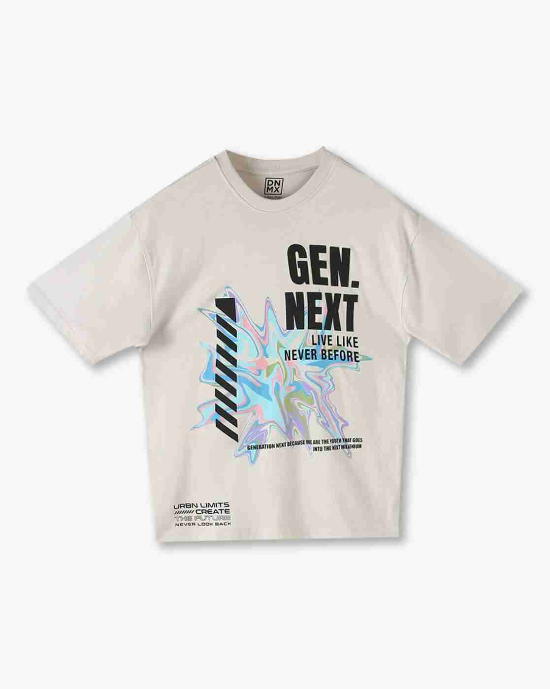 YB DNMX | Boys Typographic Print Boxy Fit Crew-Neck T-Shirt|0