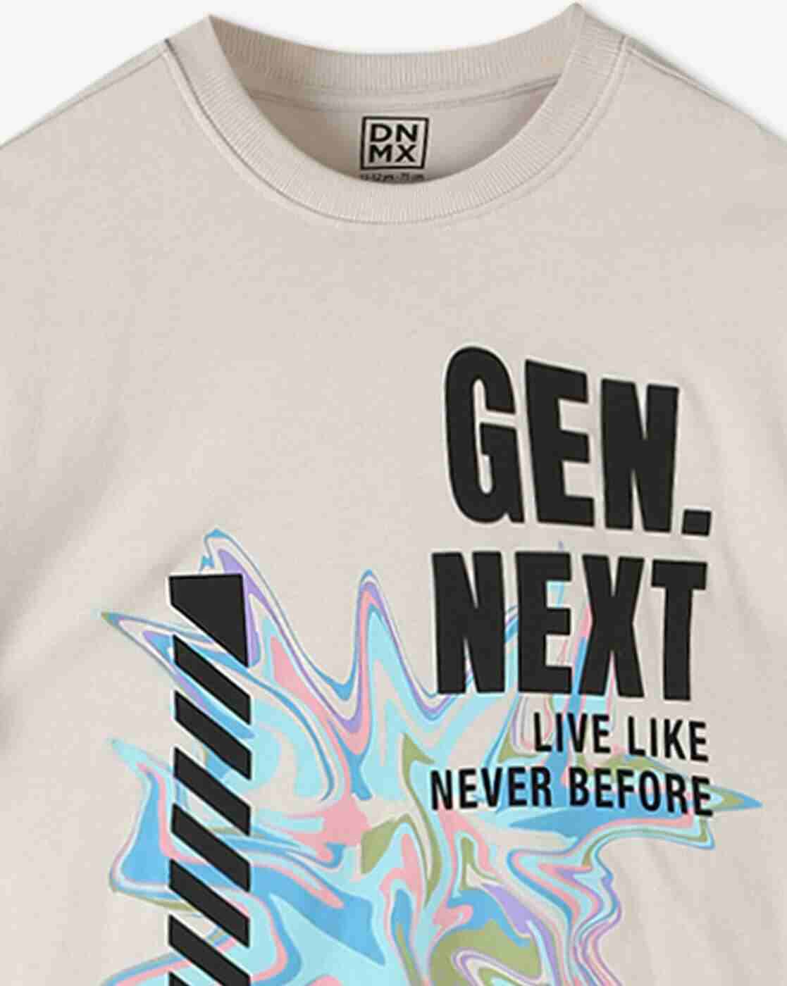 YB DNMX | Boys Typographic Print Boxy Fit Crew-Neck T-Shirt|2